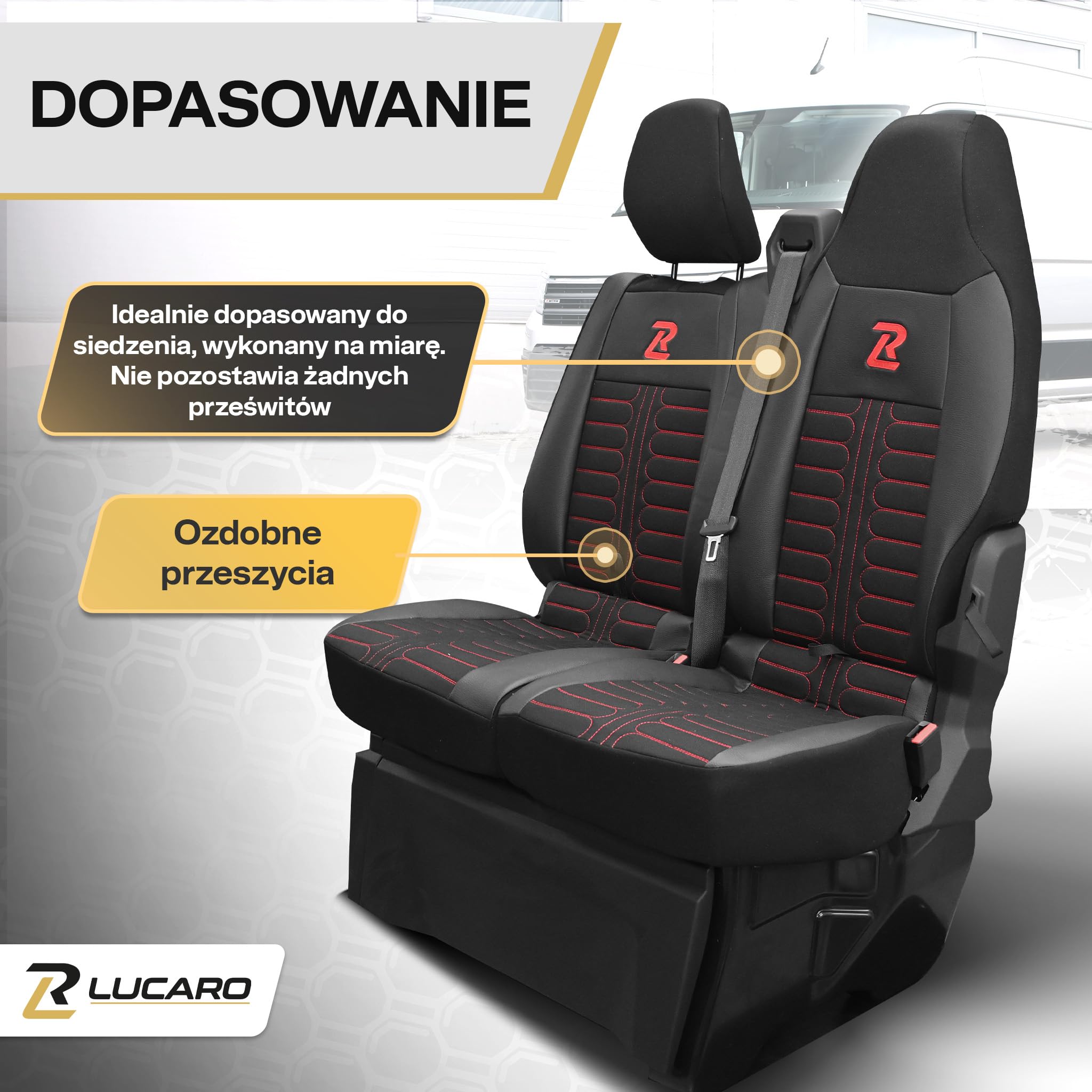 Lucaro Pokrowce na siedzenia samochodowe TORNADO do Renault Master 4, Nissan Interstar 3 Czerwone oparcie i siedzisko dzielone