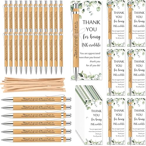 Yeaqee 36 juegos de regalos de agradecimiento a los empleados, incluye bolígrafos de bambú de agradecimiento, con cita motivacional, tarjetas de