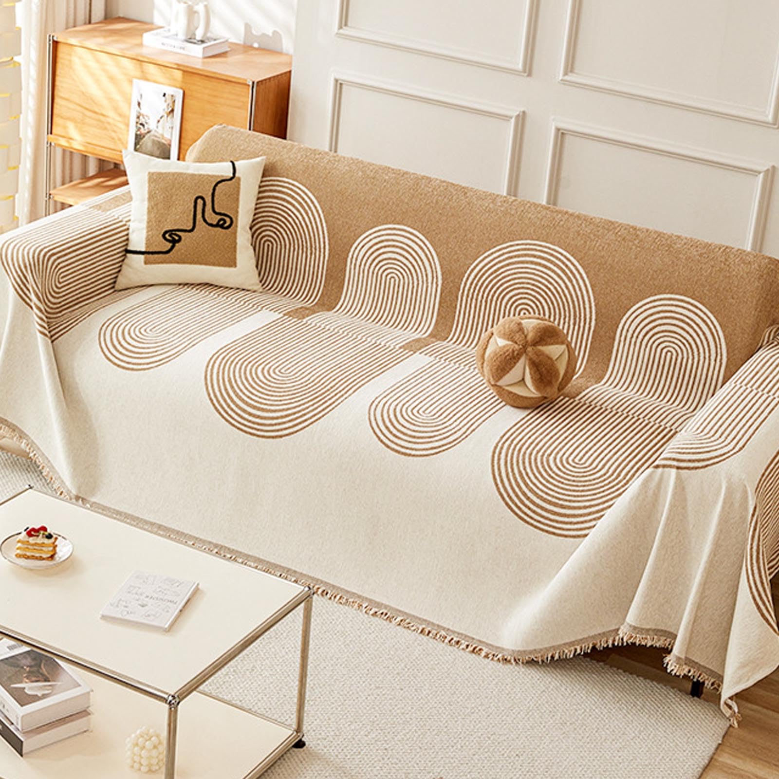 Housse réversible pour sectionnel en L beige, jeté de canapé anti-poils 3 places