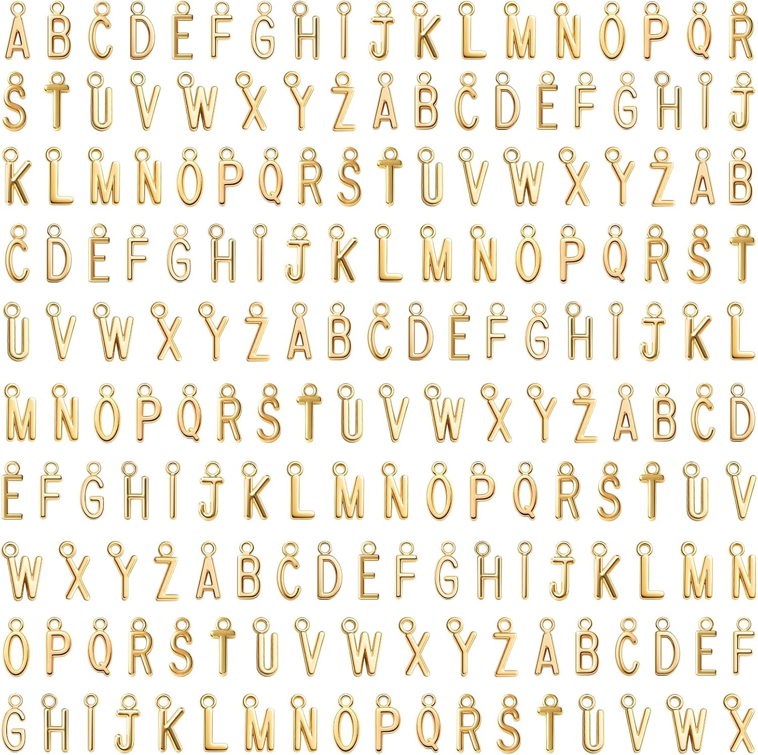 234pcs/9sets Gold Letter Charms ABC Alphabet Charms DIY Bracelets Necklace Jewelry Keychain with 300pcs Open Jump Rings for Jewelry Making Gift Capital A-z Kc Gold
