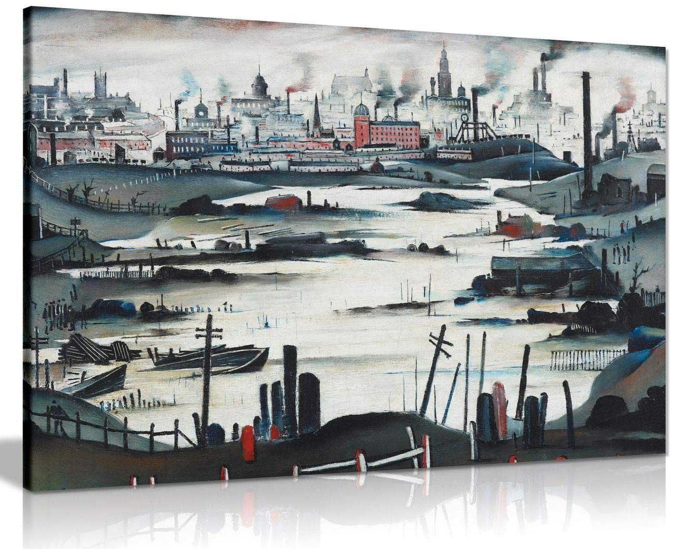 Panther Print The Lake L.s Lowry Painting Canvas Print Wall Art Picture Home Decor (18X12in)