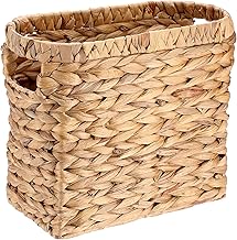 BSTKEY Natural Water Hyacinth Narrow Storage Basket Magazine Holder, Woven Newspaper Organizer Magazine Basket Document Storage with Handles for Home Office