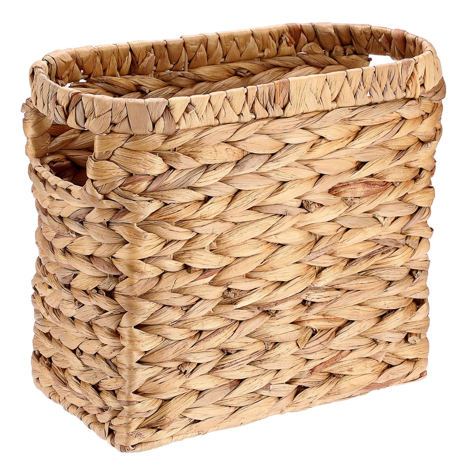 BSTKEY Panier de rangement étroit en jacinthe d'eau naturelle, porte-revues, organiseur de journaux, magazines, documents avec poignées pour la maison et le bureau