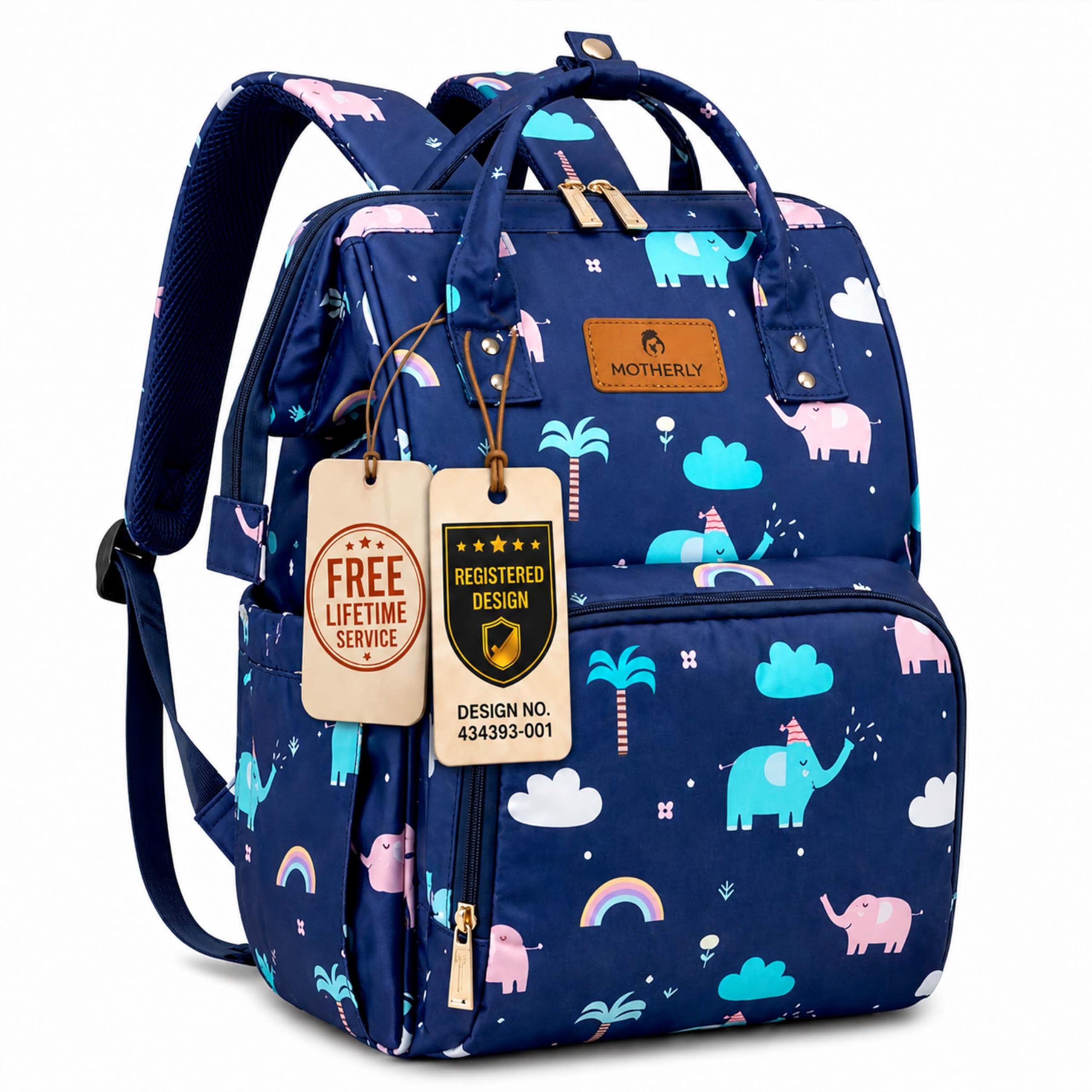 Motherly Flame Printed Diaper Bag for Mothers for Travel, Maternity Bag for Newborn Baby, Mother Travelling Bag, Multipocket Water Resistant Baby Bag, Hospital Bag for Mom with Warranty(Blue Elephant)-image-34