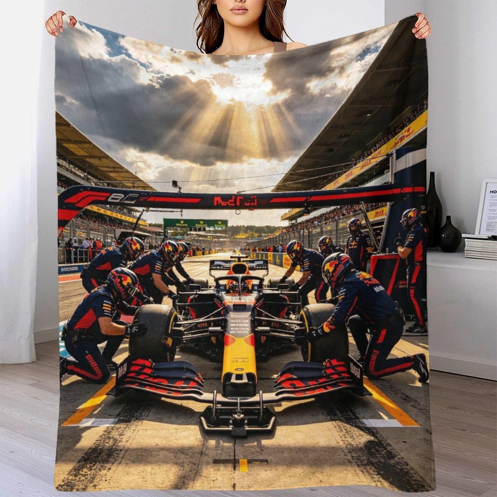 60x80 cali (150 x 200 cm) Pokrowiec Formulaa Racing 340 GSM, miękka, lekka i oddychająca kołdra na wszystkie pory roku Pit Stop Koc polarowy podróżny