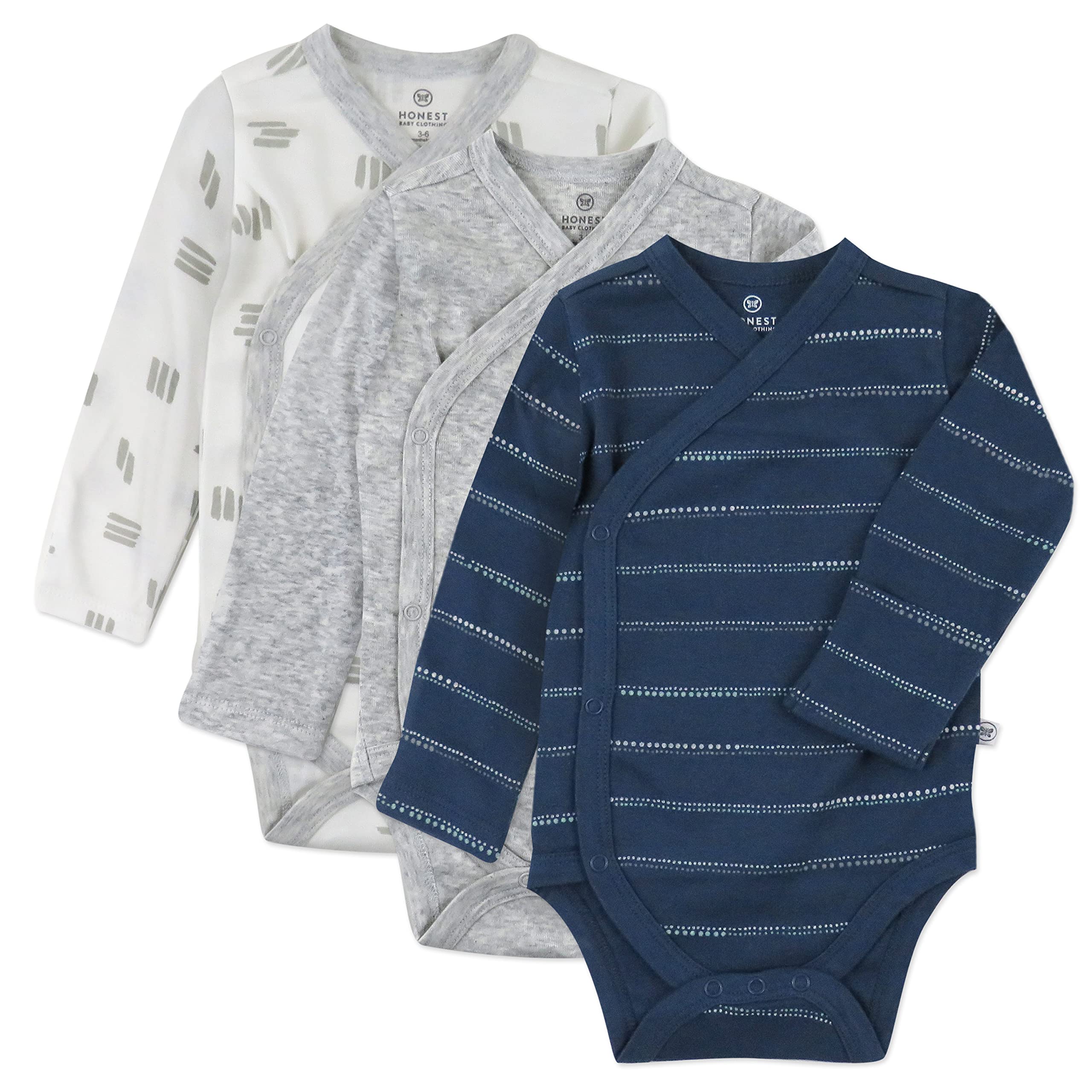 HonestBaby Pack de 3 bodis unisex de algodón orgánico de manga larga con botones a presión laterales