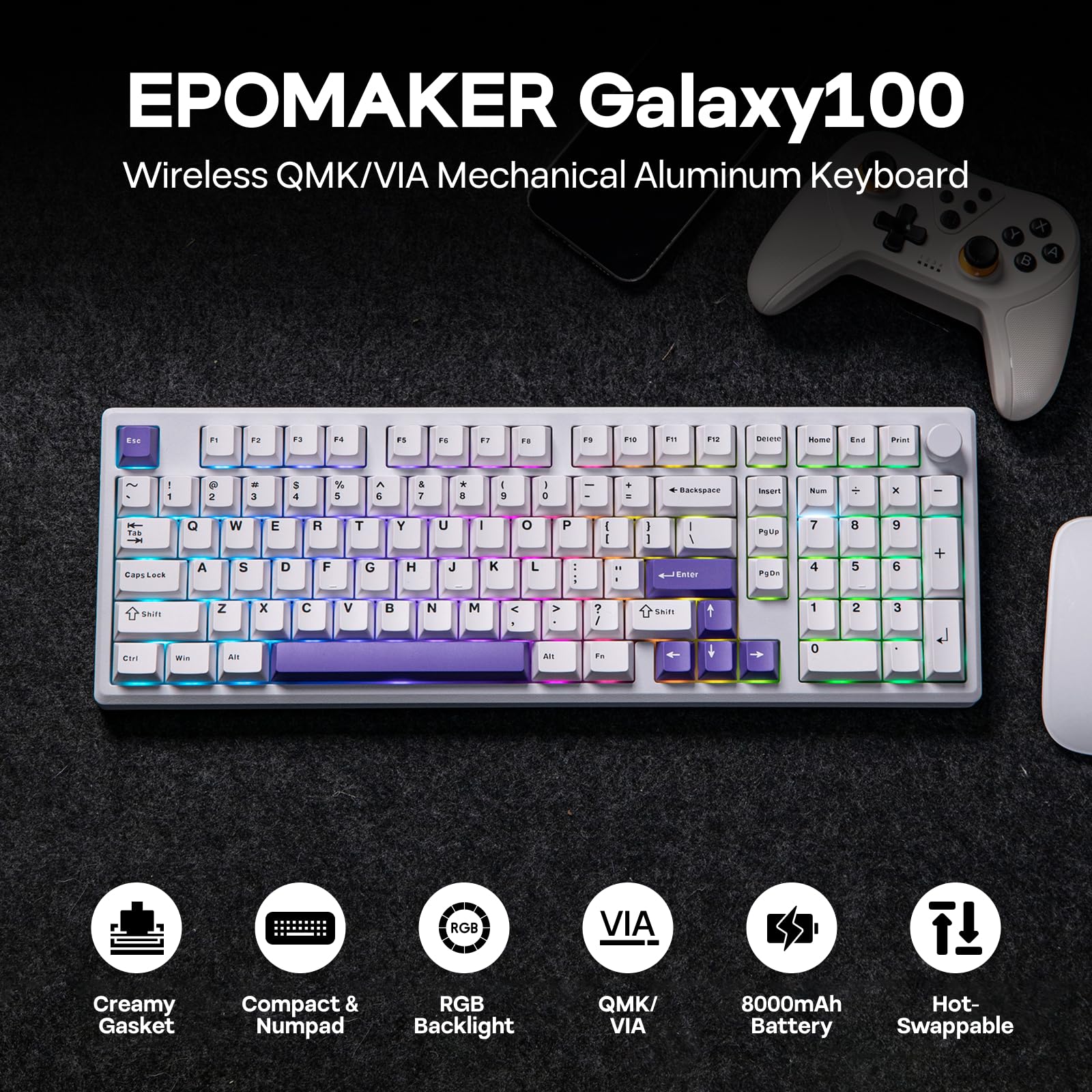 Amazon | EPOMAKER Galaxy100 QMK/VIA対応 ワイヤレスメカニカル