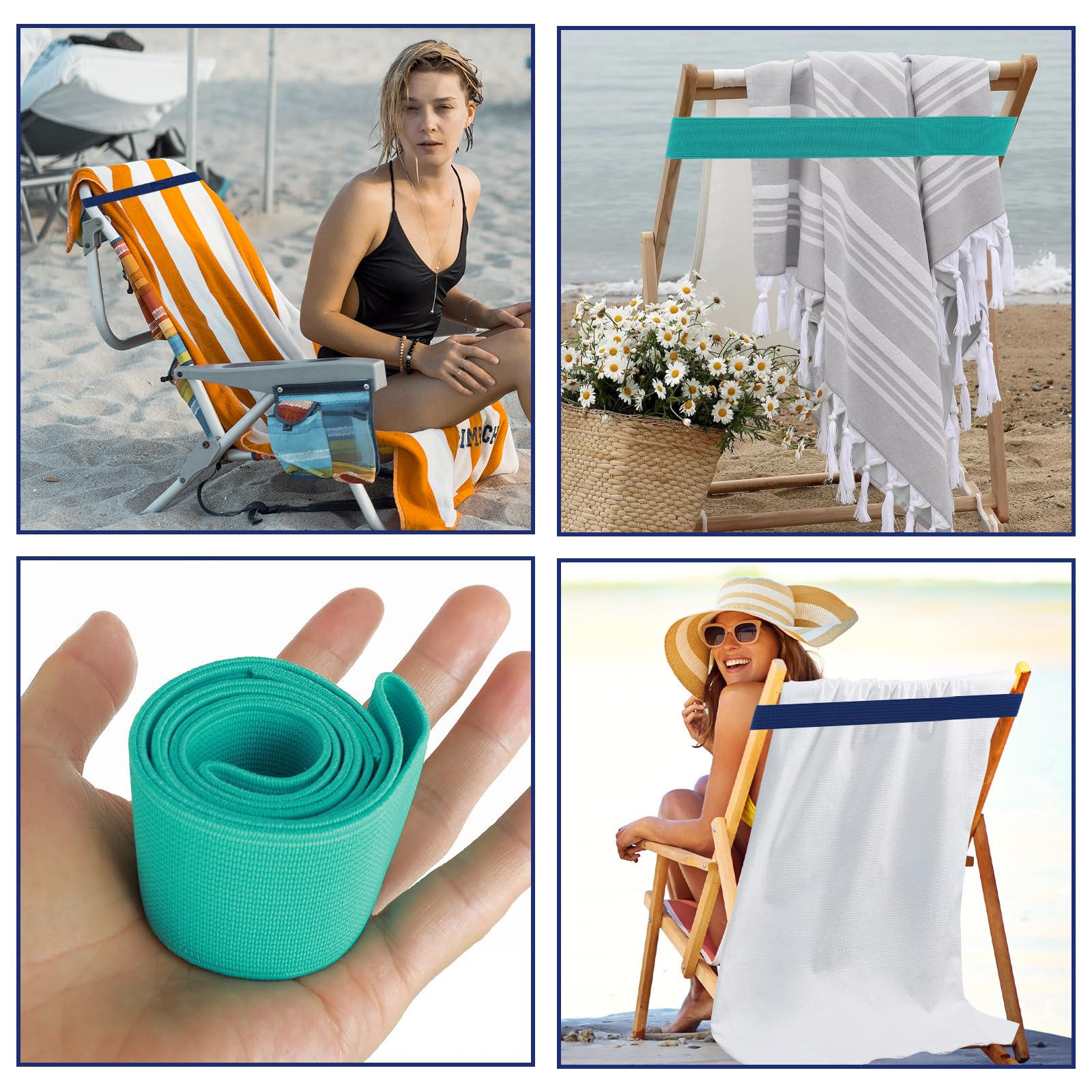 Gjinxi taśmy na ręczniki do krzeseł plażowych, taśma rozciągliwa, uchwyt dla ręczników, wycieczkowy, na plażę, basen, krzesła, akcesoria plażowe (80 cm, 4 szt.)