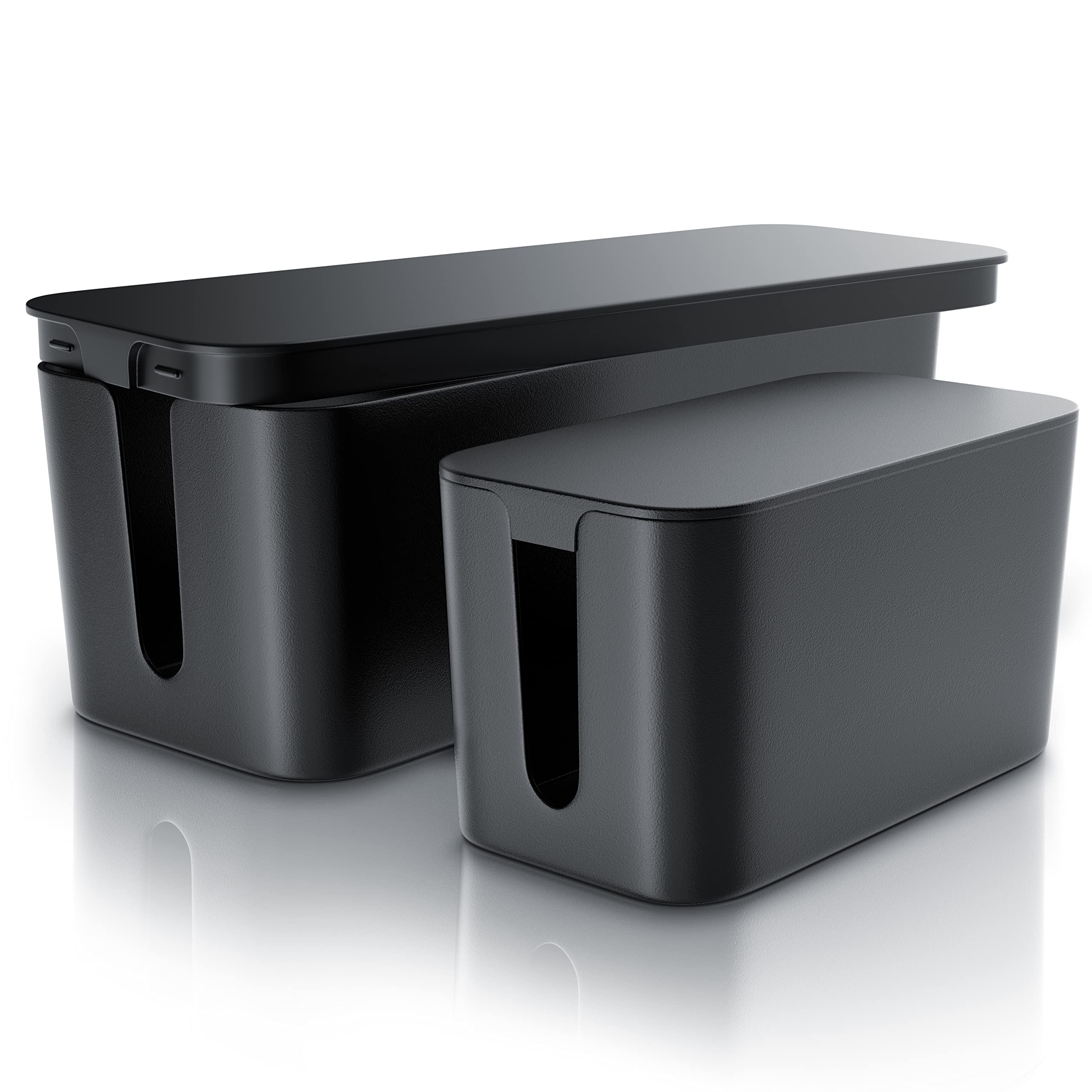 Set de 2 Boîte de Rangement pour Câbles, boîtes à câbles, Gestion des câbles, Boîte Cache Câble Multiprise, Organisateur de Cable Bureau, 2 Tailles, Petite et Large, Noir