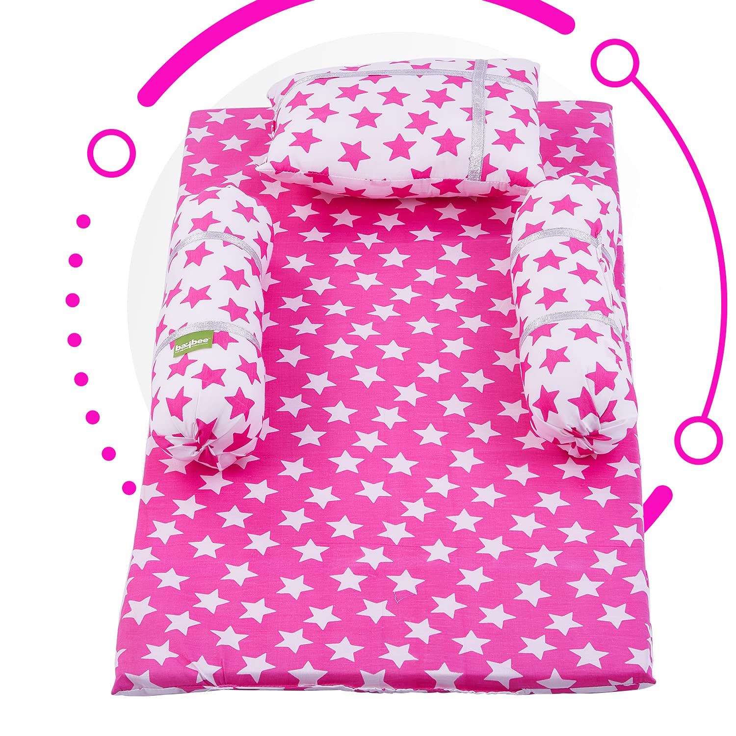 BAYBEE Foldable Baby Crib Cot Mattress, Portable Bed Mattress Pad with Double-Sided Design, Soft Cotton Bedding, 6 cm Thick Sleeping Mat for Newborn (Pink)