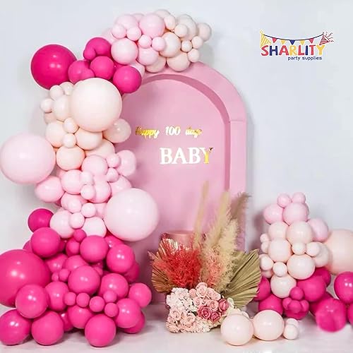 Miniatura 6 de Sharlity Globos rosados, 100 globos de color rosa intenso de 12 pulgadas, globos de látex rosa para baby shower, cumpleaños, día de San Valentín,