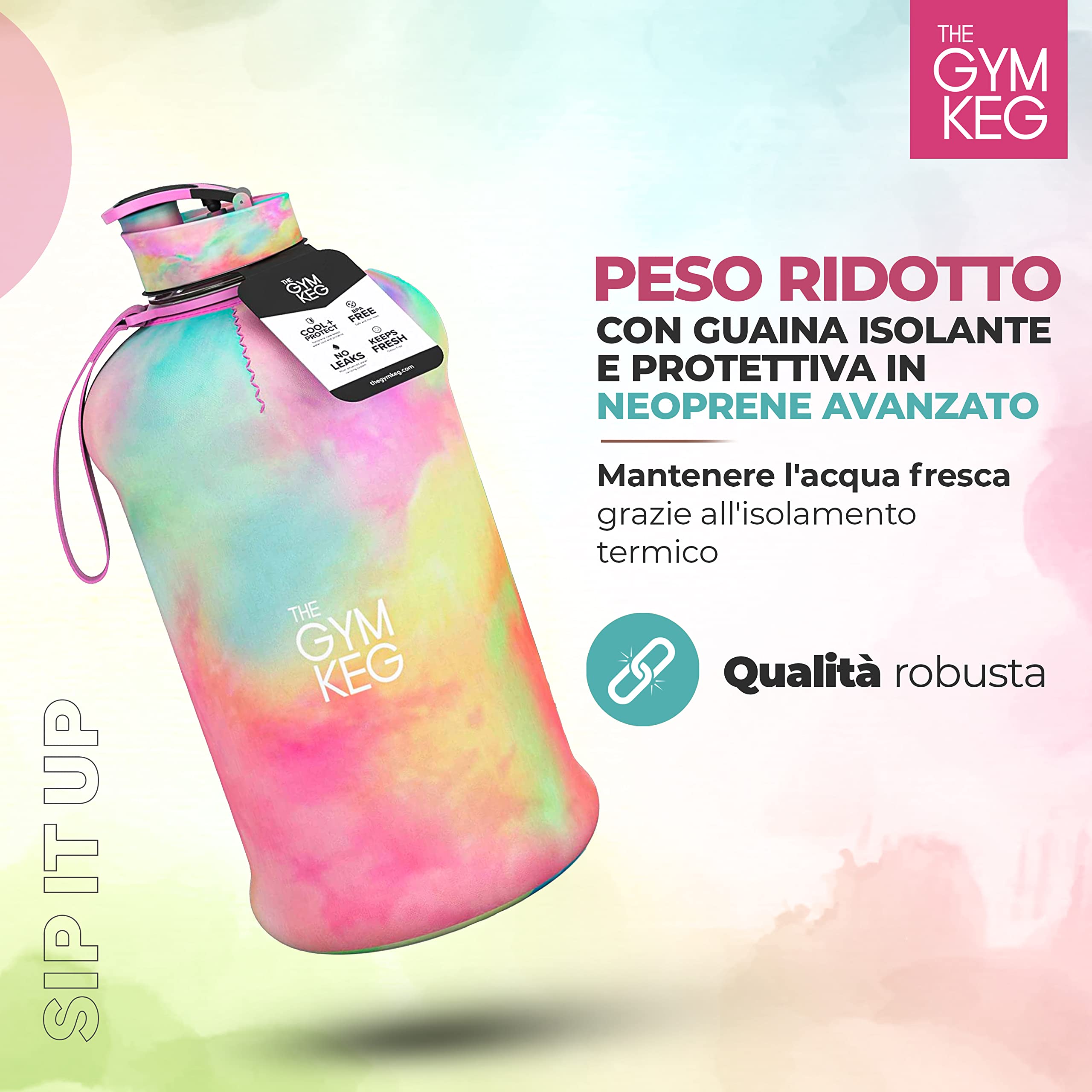 The Gym Keg Borraccia Palestra 2.2L con Custodia e Manico Bottiglia Acqua Borraccia Sportiva Riutilizzabile Fitness Workout Yoga Ecologica Senza BPA