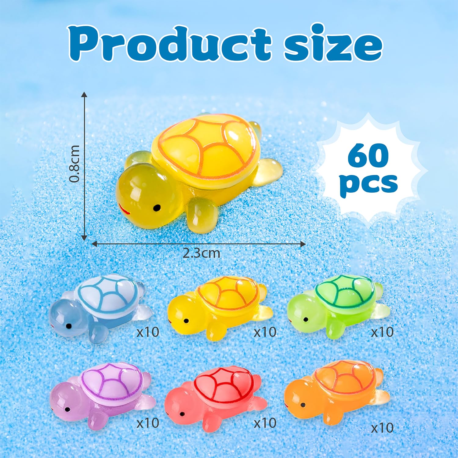 60 sztuk świecących w nocy figurki żółwi z żywicy | Mini figurki zwierząt 2,3 cm, 6 kolorów, do akwarium/ogrodu/roślin doniczkowych, projektów "zrób to sam" i na prezent
