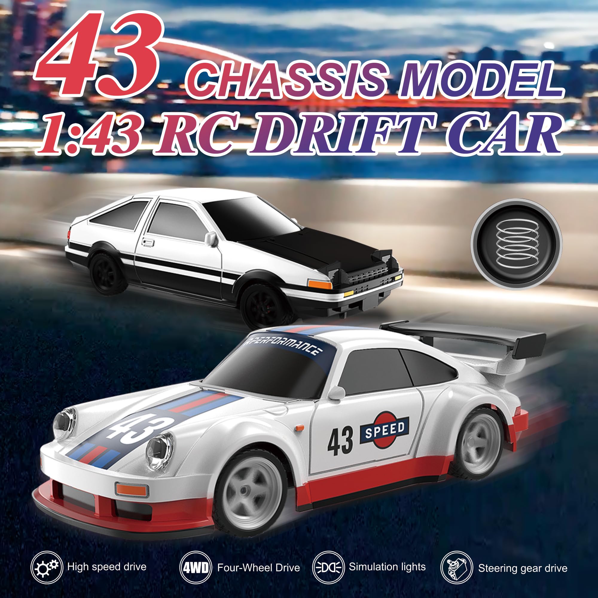 Mini RC Drift Car 1:43 Scale 2,4GHz 15KM/H hohe Geschwindigkeit Sport Rennauto Ferngesteuert Auto Modell mit Licht für Jungen Mädchen und Erwachsene Geschenk
