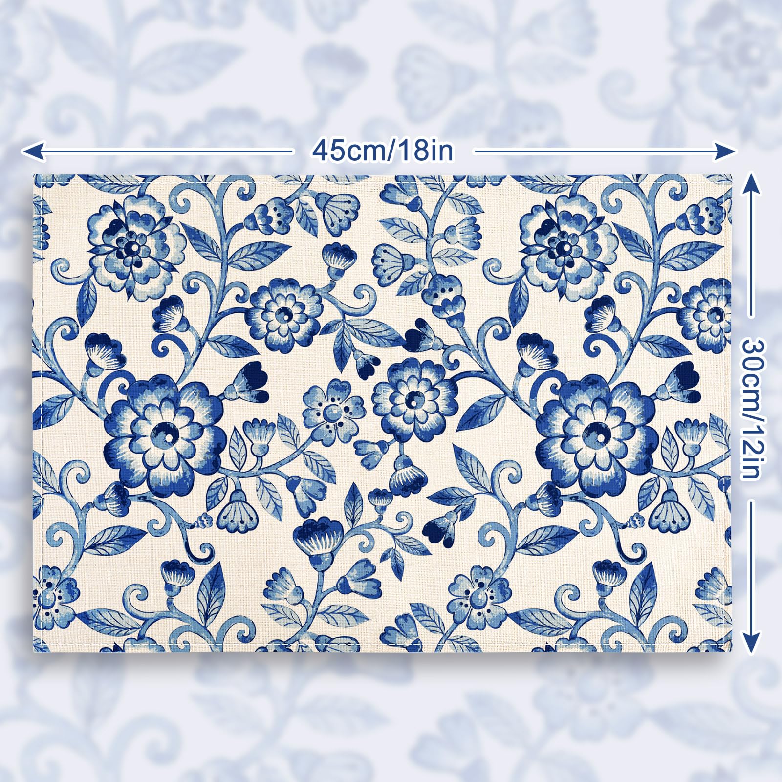 Amazon.com: AnyDesign Blue White Floral Placemat Vintage Flower 