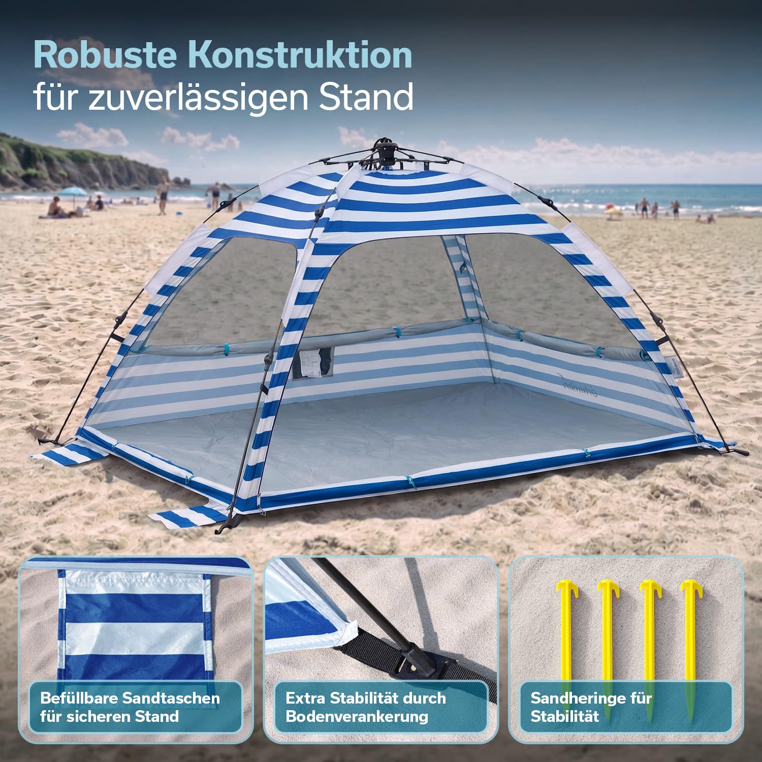 Skandika Strandmuschel Skugga Quick-Start | Strandzelt, UV-Schutz 80+, rundum verschließbar, Windschutz, Sonnenschutz, Sichtschutz, Quick-Up, Sandheringe | Strand Zelt groß für Familie, Kinder