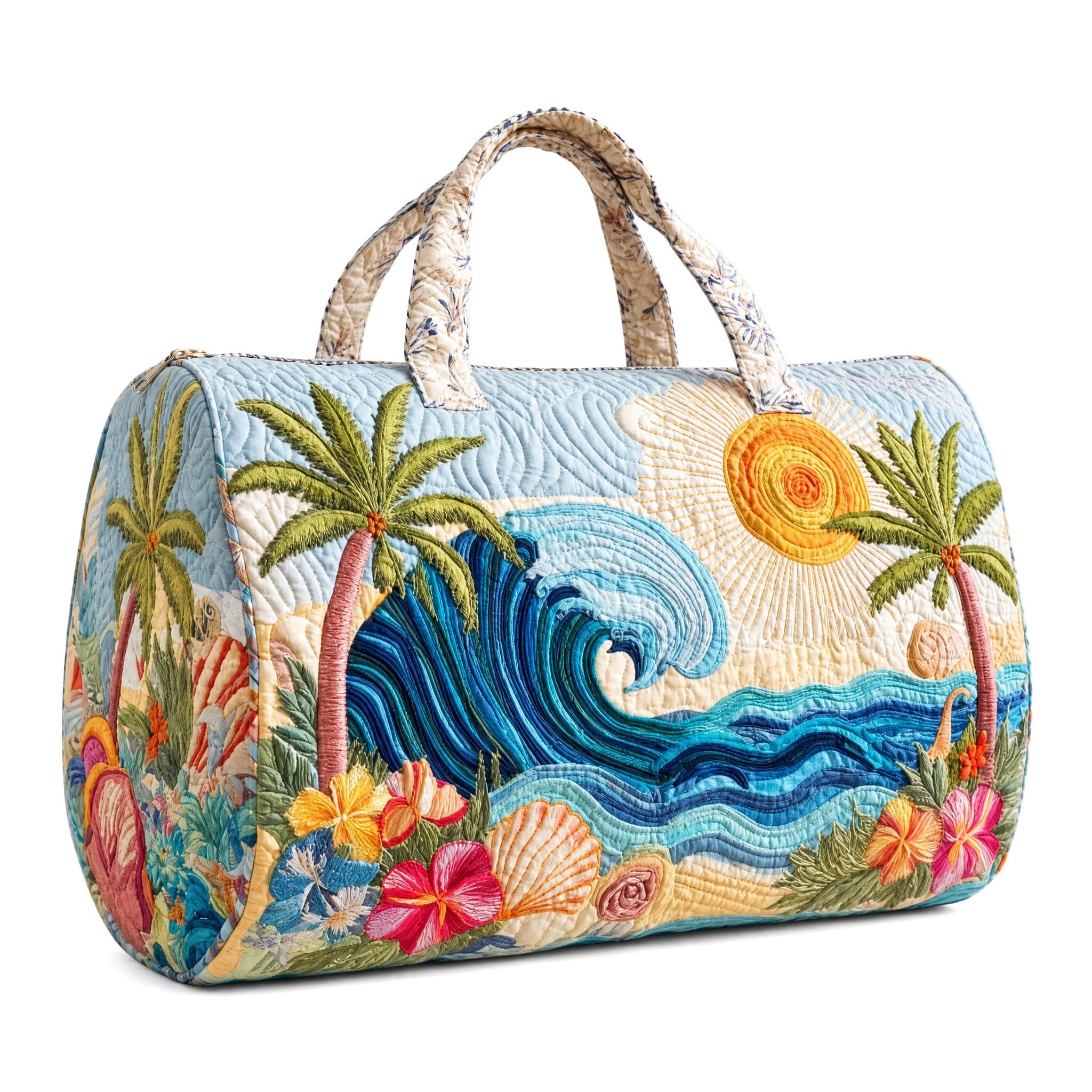 Ocean Quilted Duffle Bag for Women，Travel Beach Portable Weekender Tote Bag (U,M(16″Lx8″Wx8″H)) — image 1