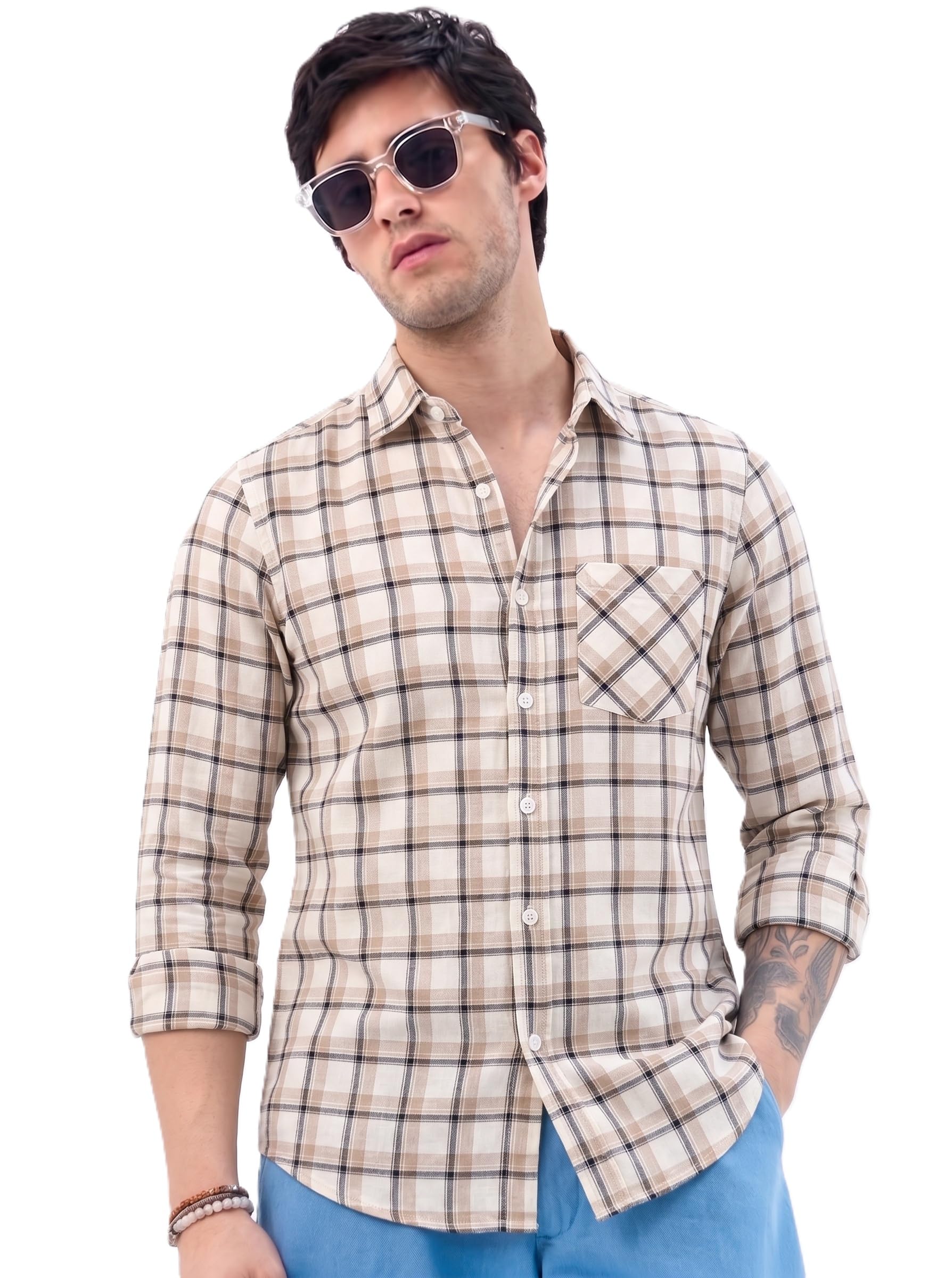 Youth First Men's Cotton Blend Checked Casual Shirt | Full Sleeve Regular Fit Button-Down Shirt | Soft Breathable Fabric | Stylish Everyday Wear for Men-image-36