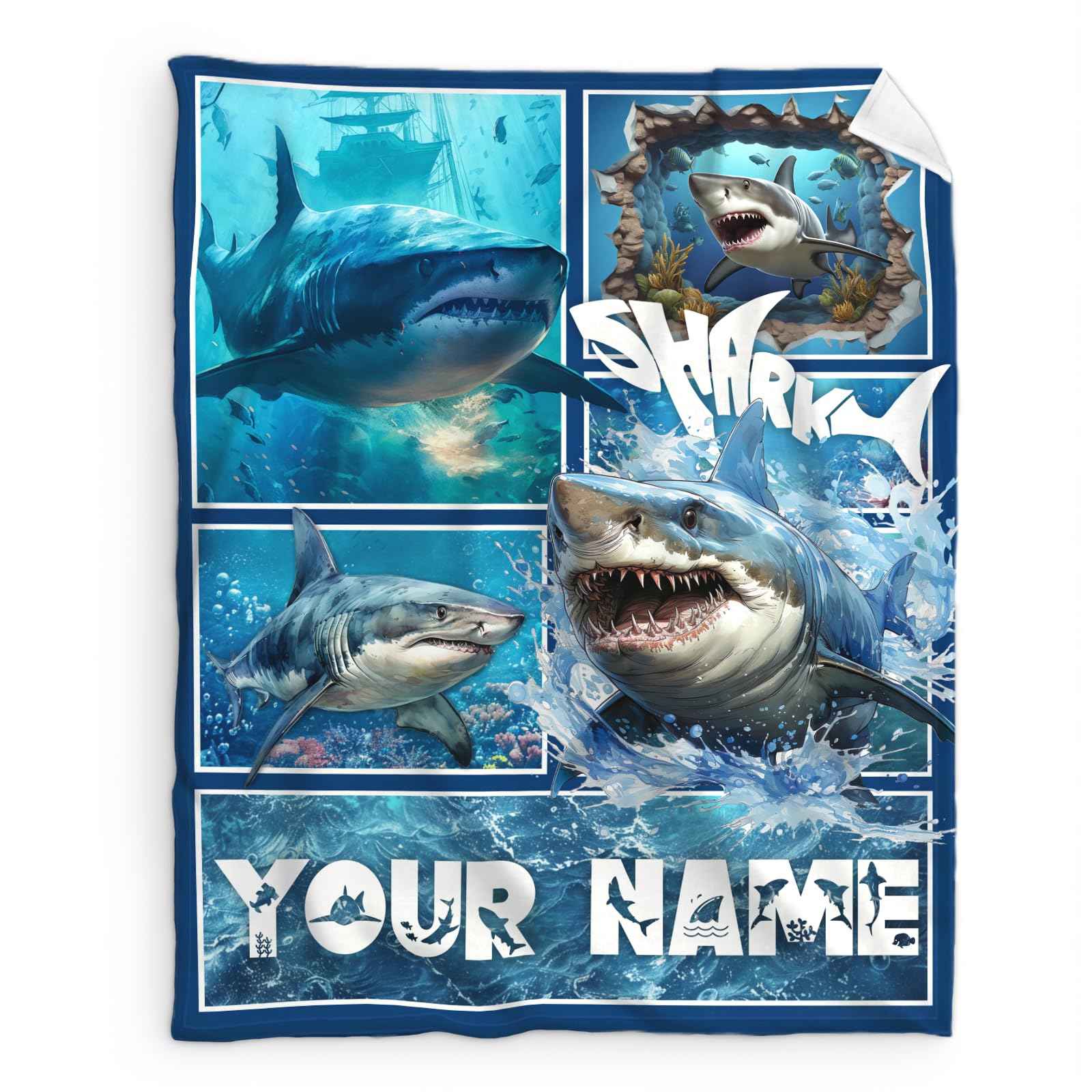 Custom Shark Blanket, Kids Blankets, Gift for Christmas Birthday, 50 x 40 Inches Soft Fuzzy Throw for Boys Girls, Cozy Flannel Throws for Bed Room