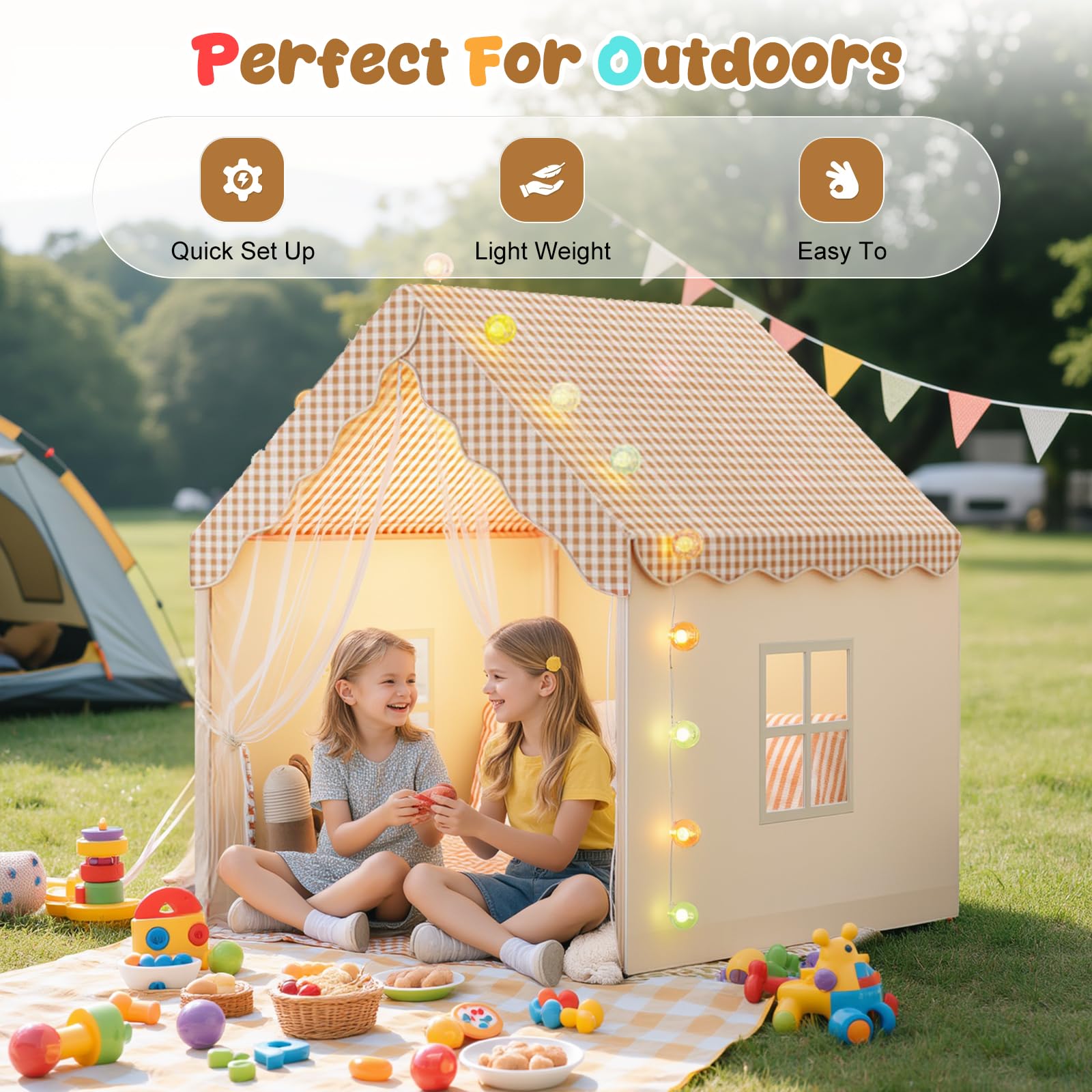 Play Tent with Lights, play tent House for Toddler Neutral Color Play Room Furniture - Image 4