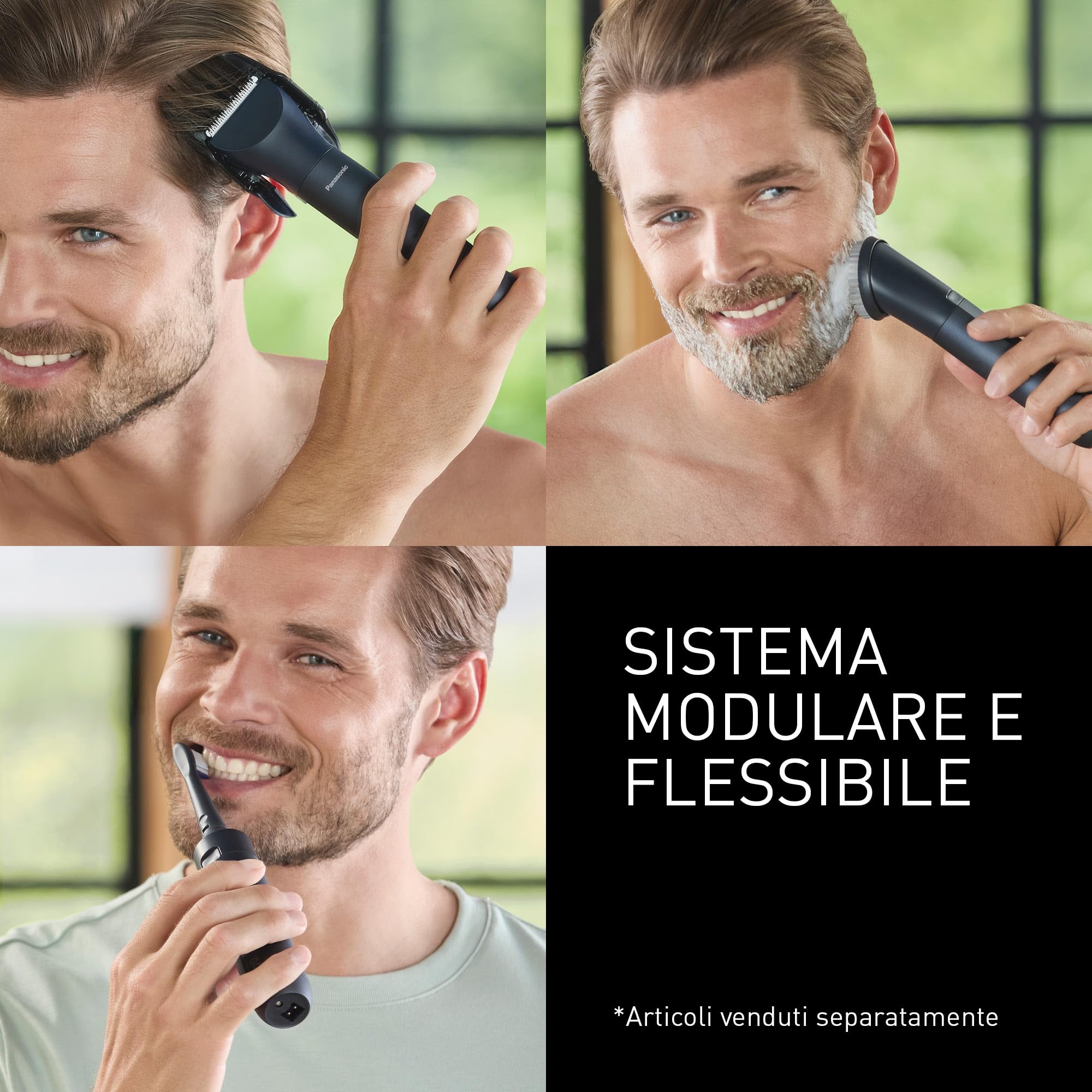 Panasonic ER-CKL3-A301 MULTISHAPE [Sistema Modulare per la Cura Personale] Kit Tagliacapelli, Unità Principale e Testina Tagliacapelli, 15 Impostazioni di Lunghezza, 4 Pettini, Batteria Li-ion, Nero