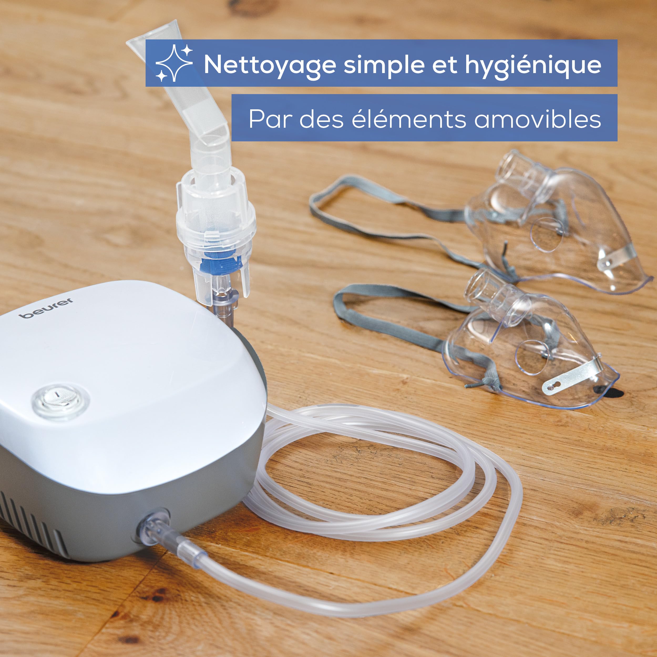 Beurer IH 18 Nébuliseur pour rhumes et maladies respiratoires telles que l'asthme et la BPCO, pour la nébulisation de médicaments, nébuliseur pour adultes et enfants, design en blanc, compact