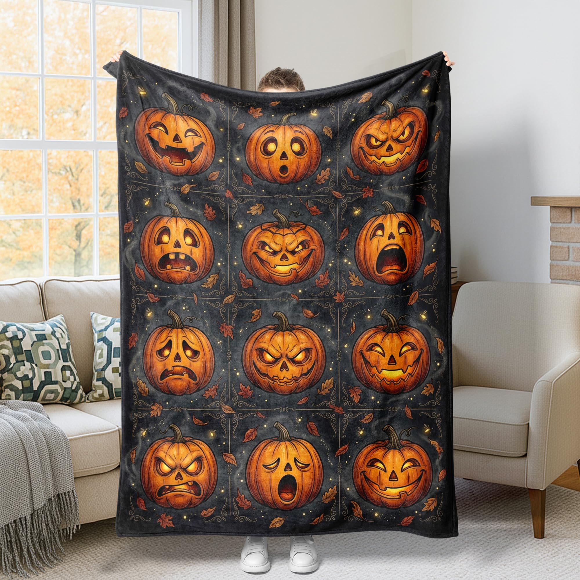 Couverture d'Halloween citrouilles plaid léger décoratif grand lit