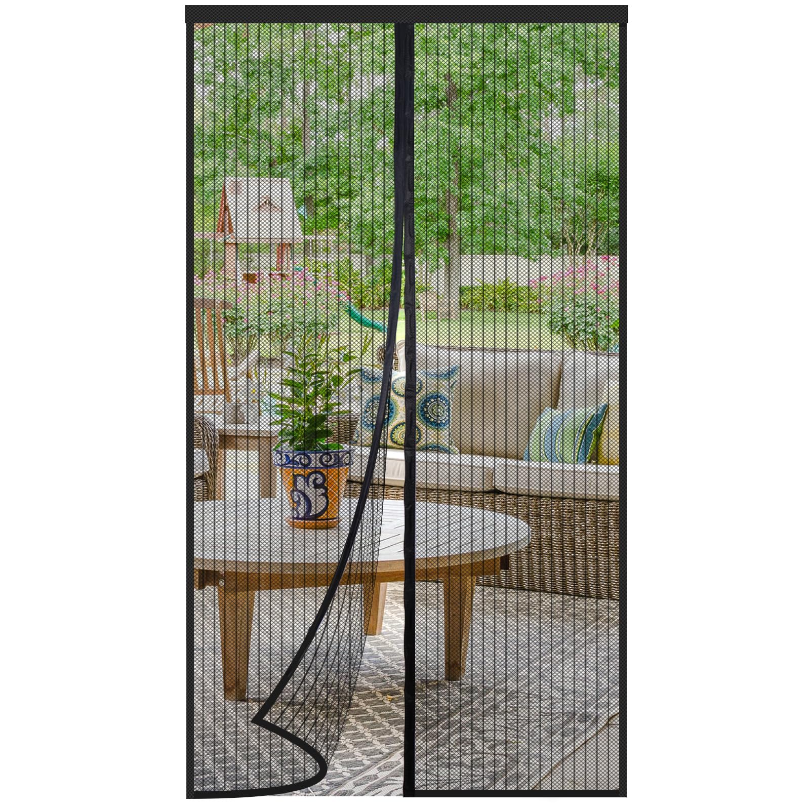 ENBZSVU Magnetic Screen Door Mesh, Fit Door 34 x 72 inch, Black Actual Net Screen Size Include Edges 36" x 74" for Patio, Sliding Door, Keeps Bugs Out, Fresh Air Flow, Self Closing