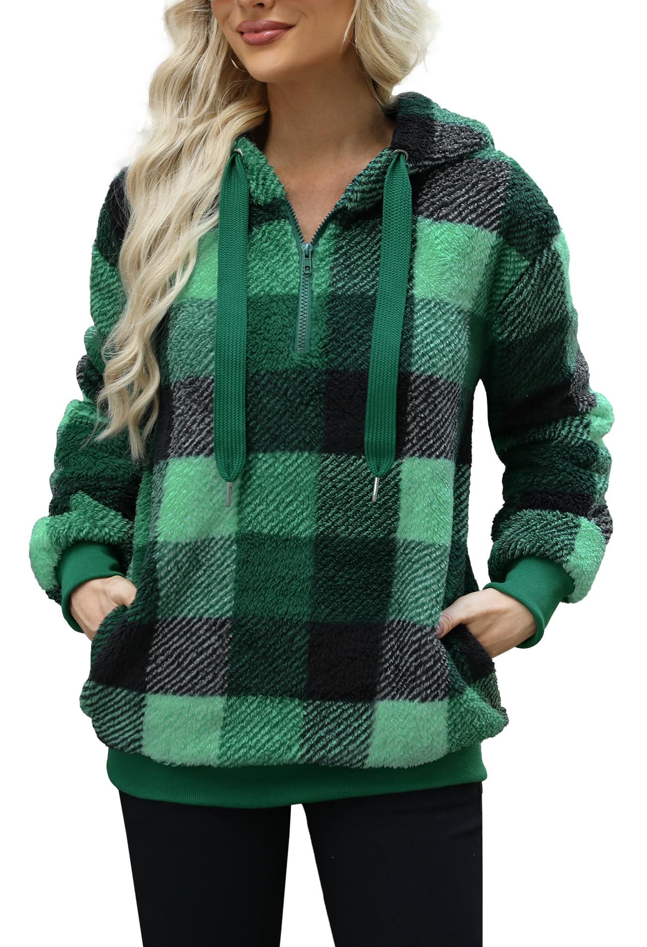 Yanekop Chaqueta de sherpa para mujer, de forro polar mullido, con cremallera, con cremallera de un cuarto, sudadera de gran tamaño, abrigo de invierno