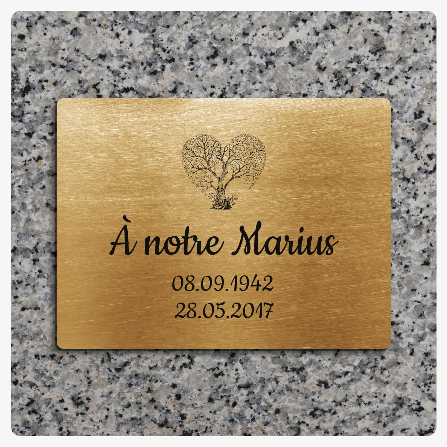 Targa incisa funeraria motivo albero cuore autoadesiva 20x15 cm personalizzata 1 a 3 righe bianco scritta nera