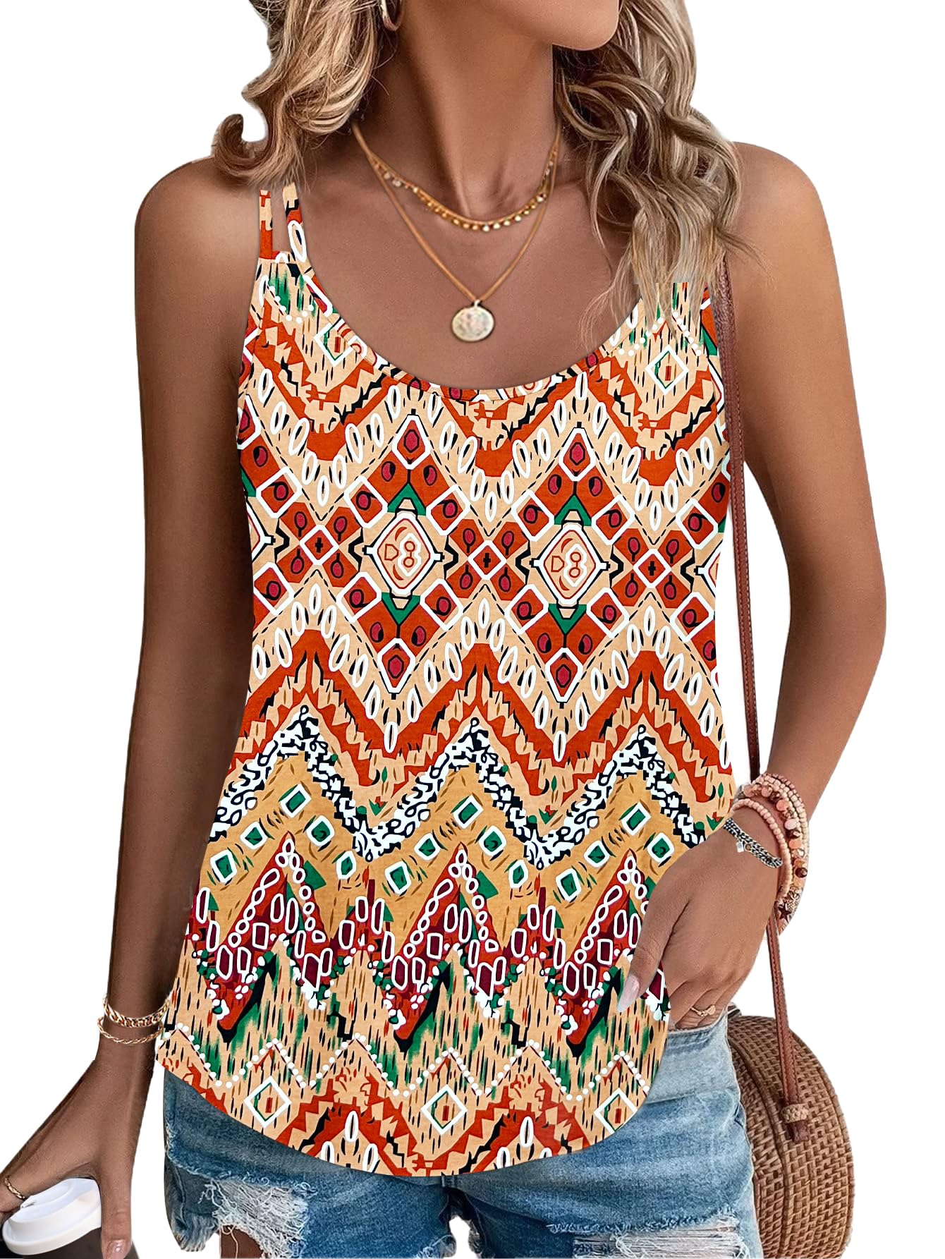 PLOKNRD Damen Tank Top Sommer Spaghetti Oberteile Ärmellose Rundhalsausschnitt Shirt Blusen Tops