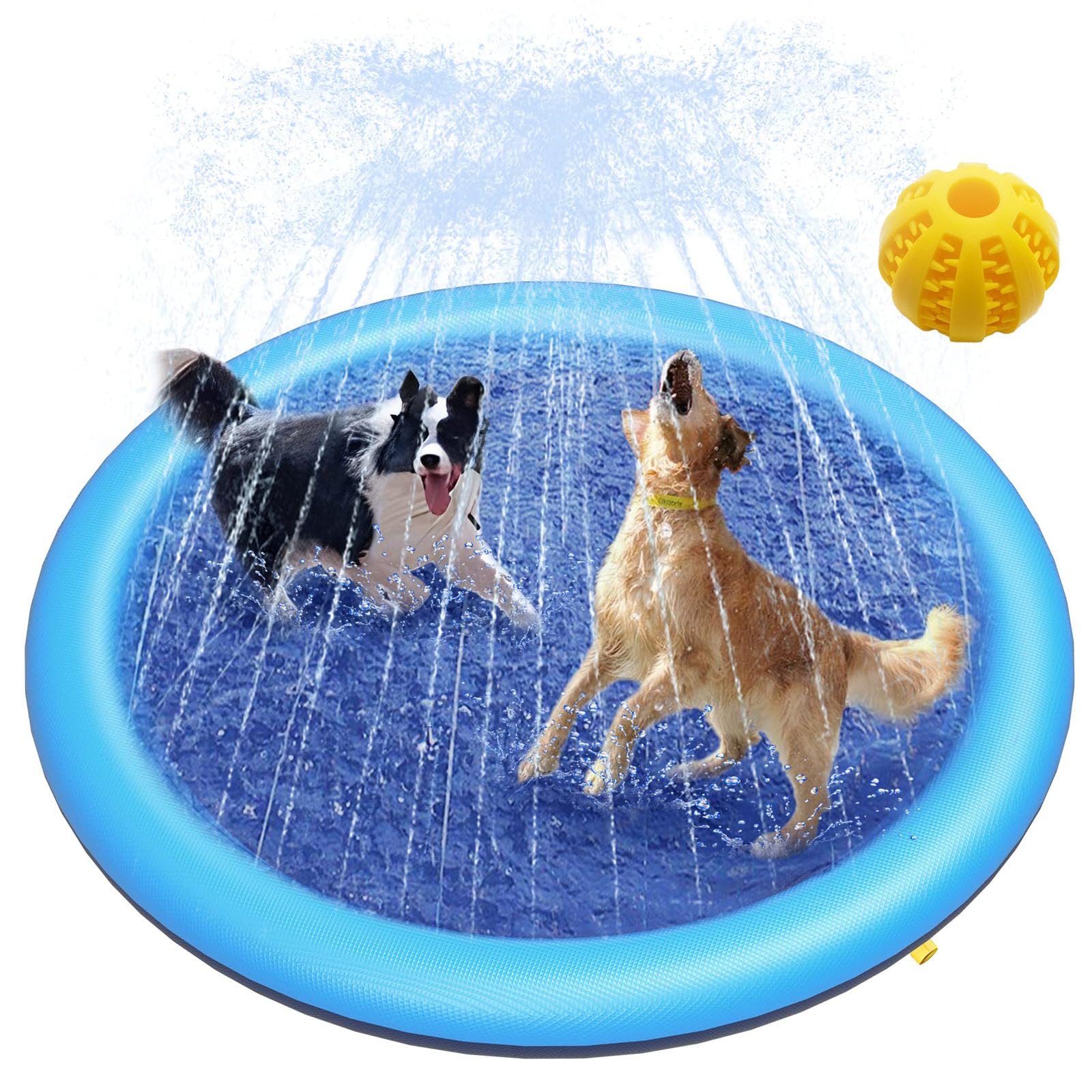 Qosigote Dog Paddling Pool, Durable Dog Fountain - Summer Toy, Splash Pad, Foldable Thickened Outdoor Doggy Sprinkler Play Mat For Summer Garden Beach Backyard (A 150CM)