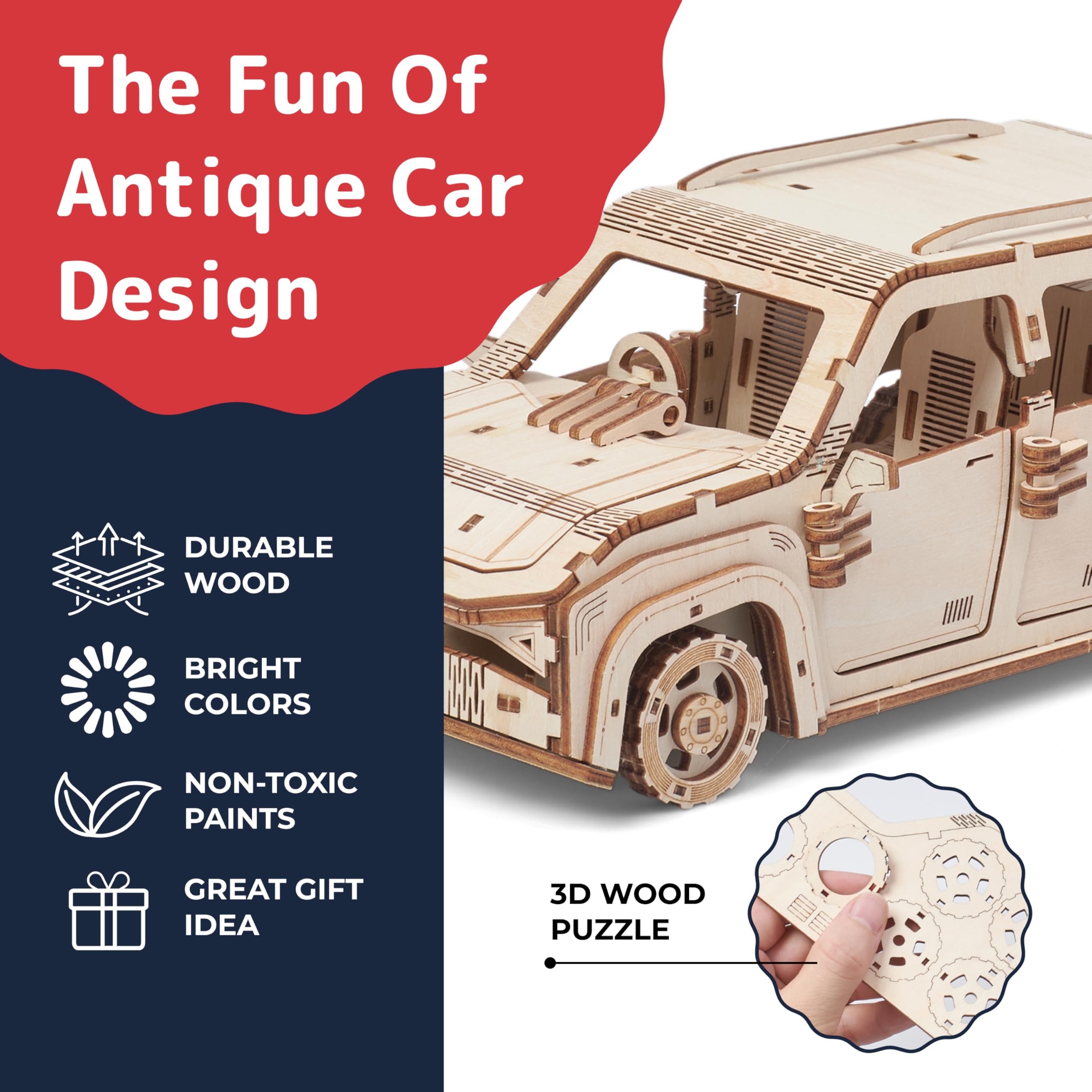 置物 WOODEN CAR Amazon.com: Rolife 3D Wooden Puzzles Retro Car Model