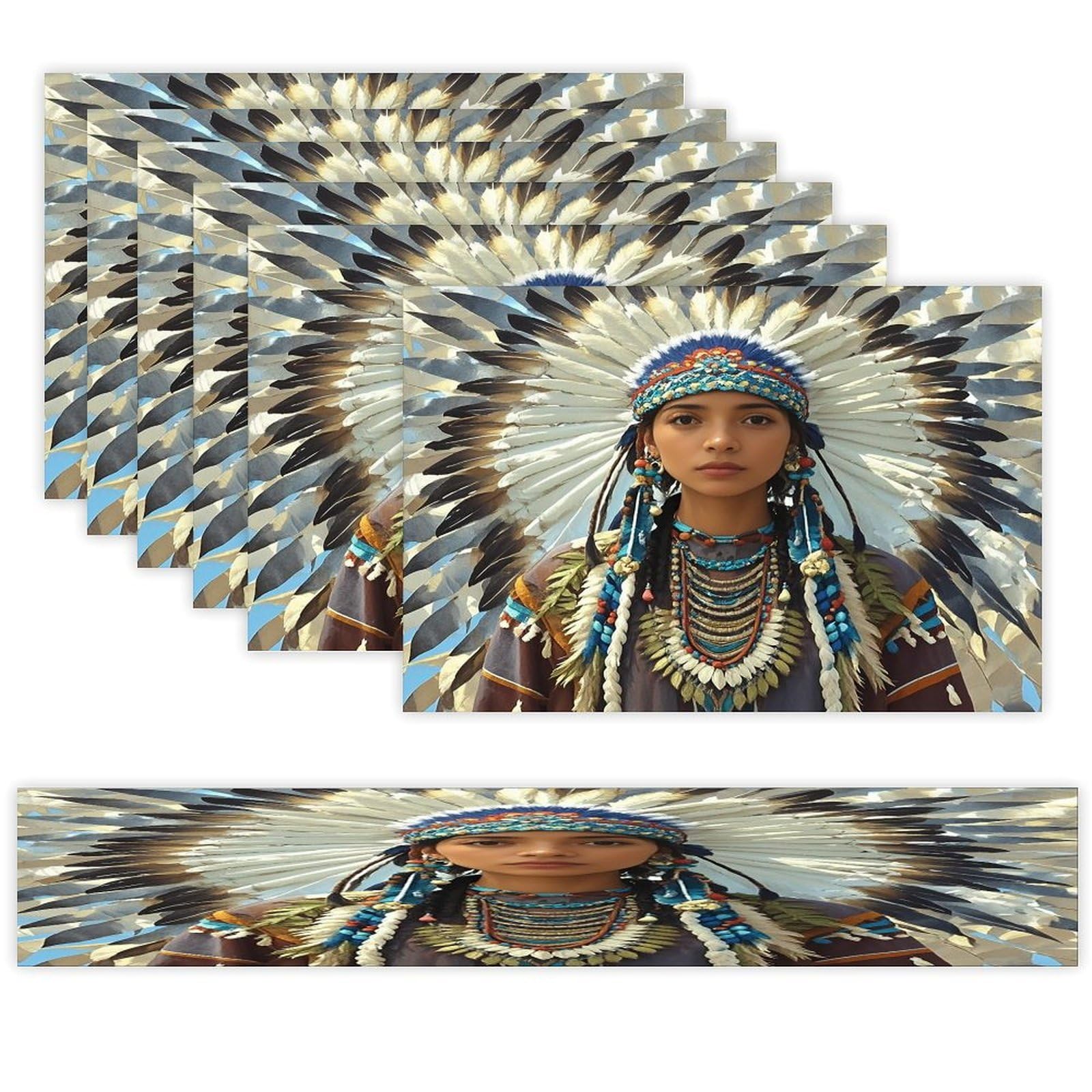 Native American Table Runner and Placemats Set of 6 Heat Resistant Table Runner Place Mats Modern Cloth Table Mat Washable Linen Placemat Festive Reusable Set