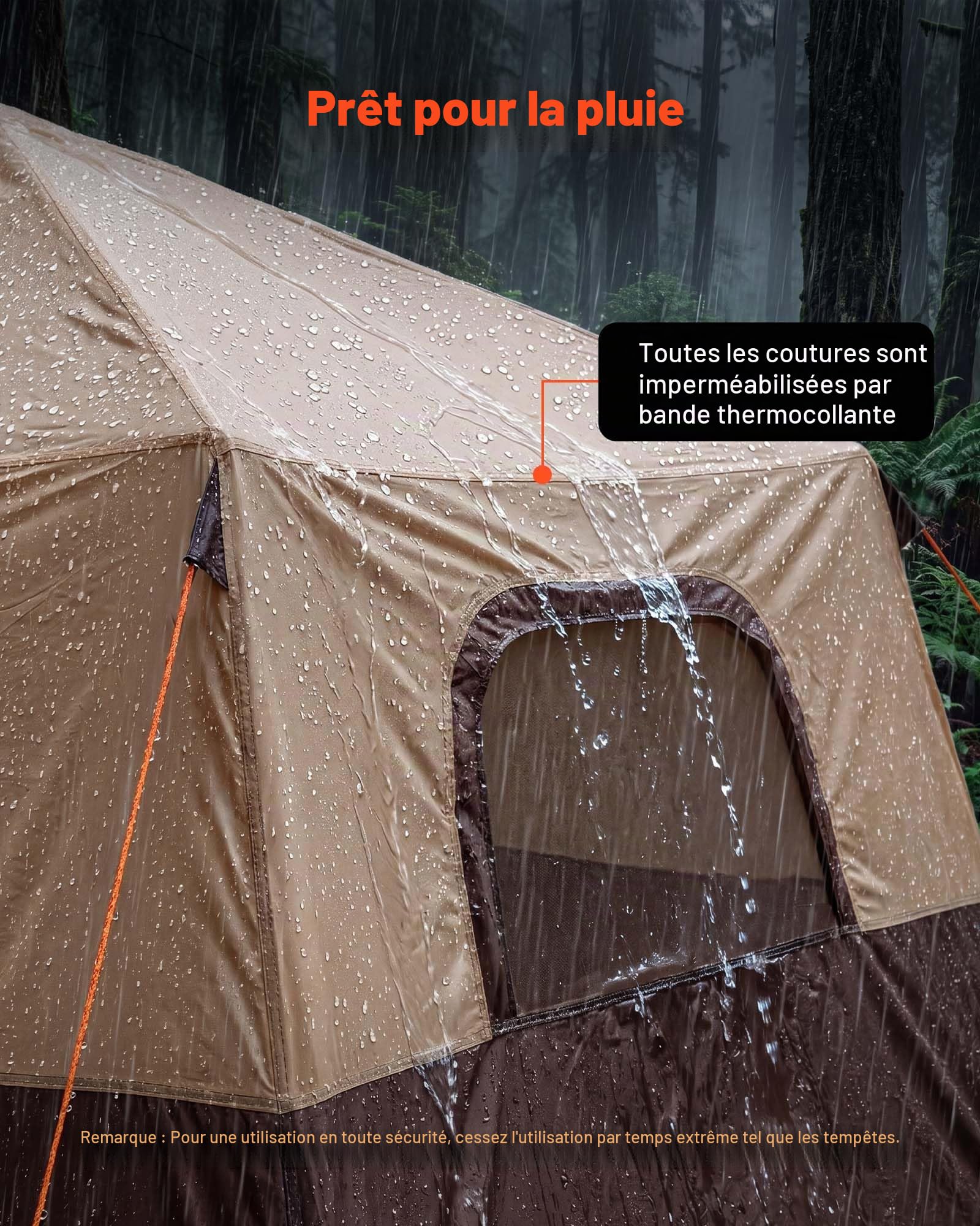 VEVOR Tente Gonflable 6 Personnes Pompe Rechargeable Tente de Camping Beige, pour Randonnée et Pique-niques en Famille, avec Tubes d'Air en TPU, 4 Grandes Fenêtres en Maille, Sac de Transport Portable