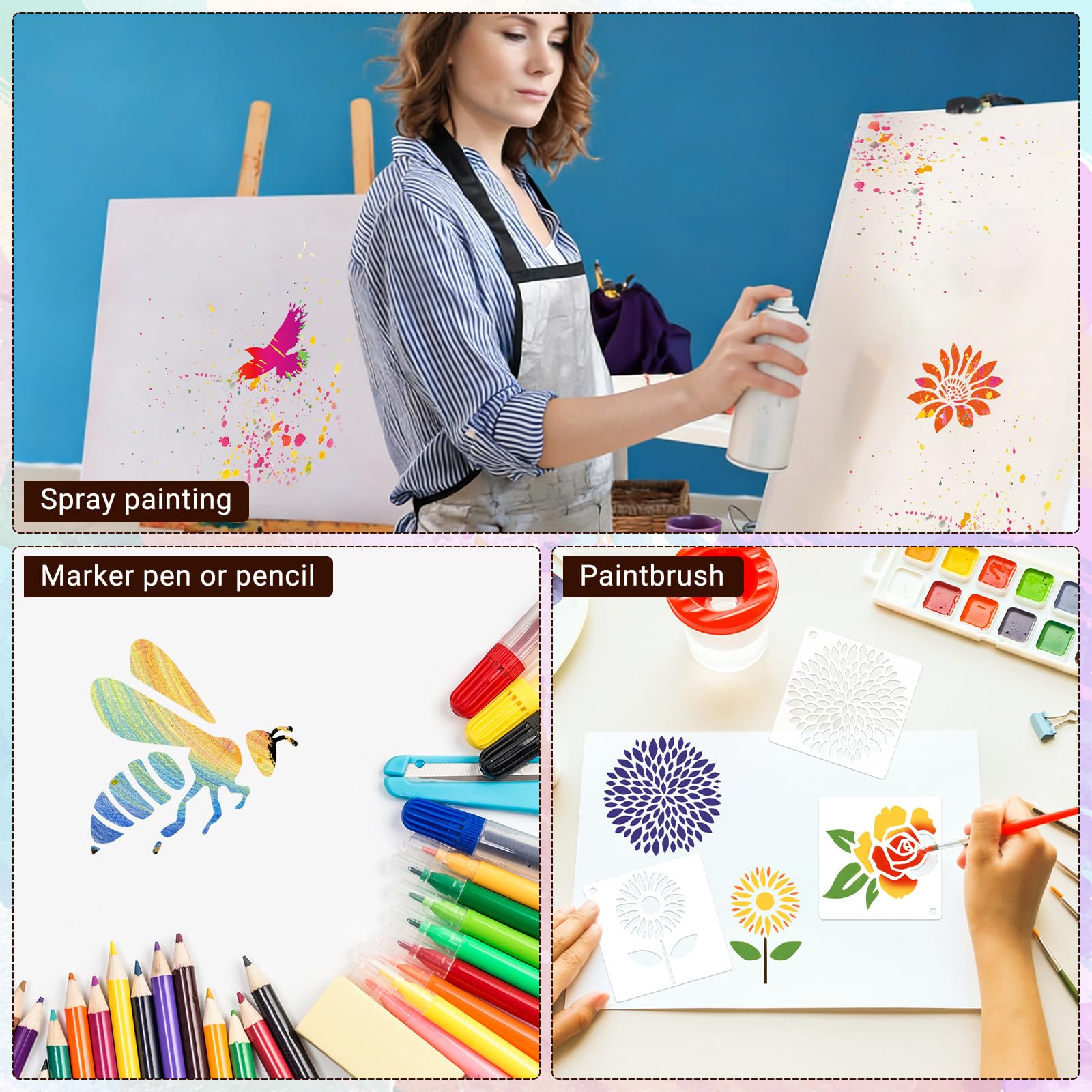 80 plantillas de 3 pulgadas para pintar sobre madera, mariposas y flores para manualidades, plantillas de dibujo reutilizables para proyectos de aula de niños, arte de tela, letreros de madera