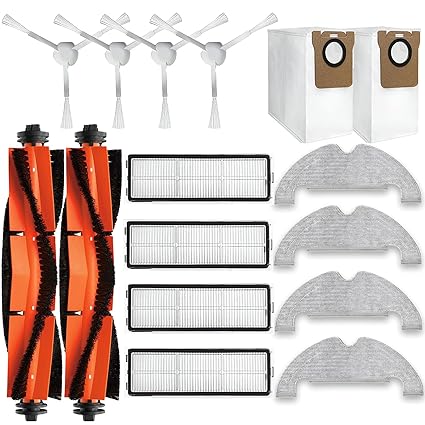 HUIZHEN Replacement Parts for Dreame D10 Plus RLS3D Robot Vacuum Cleaner Accessories Spare Parts Kit, 1 Main Brush, 4 Side Brushes, 4 Hepa Filters, 4 Mop Pads, 2 Dust Bags (15 Pcs)