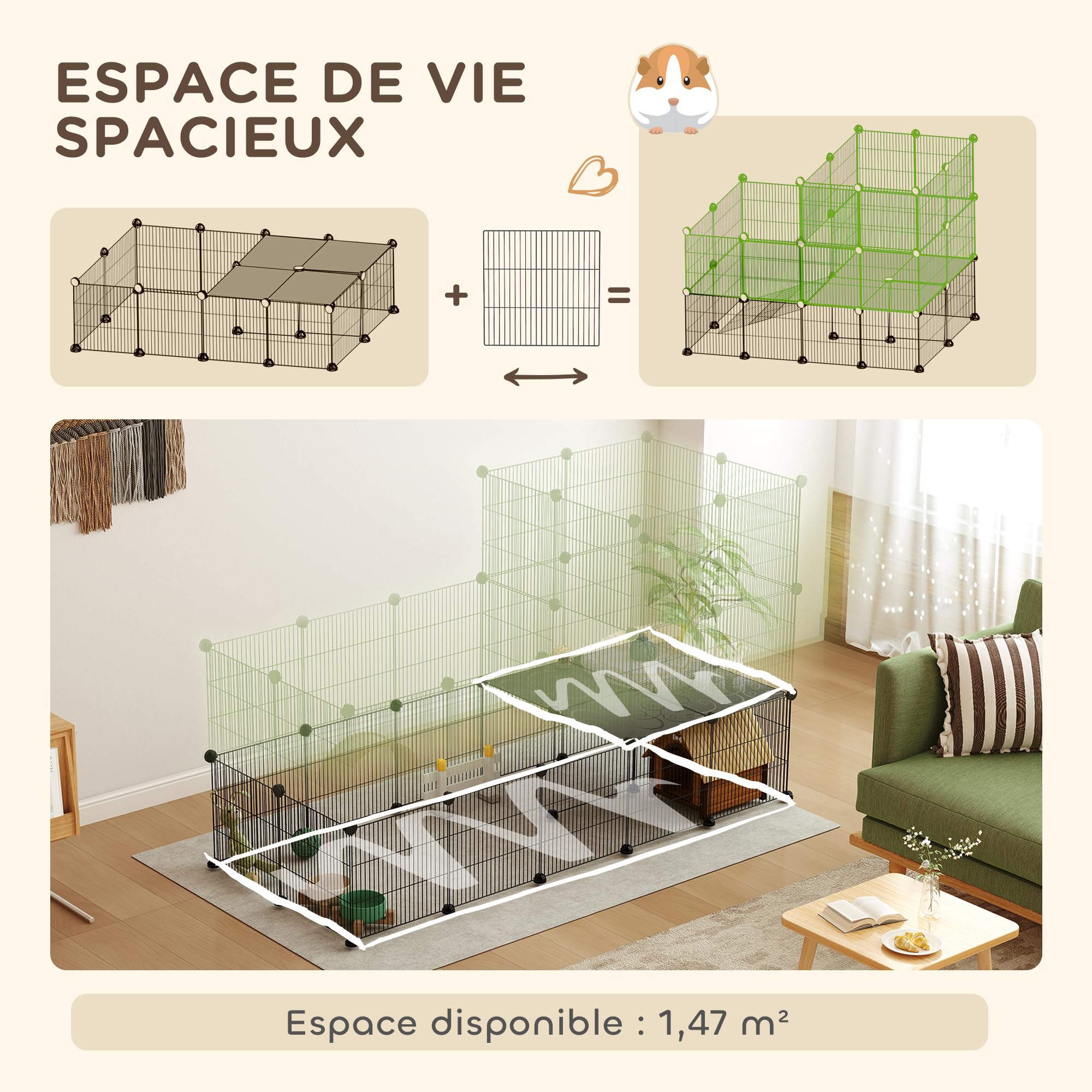 PawHut Enclos pour Petits Animaux, Cage à Lapin modulable 2 Niveaux, 39 Panneaux avec Rampe, Parc clôture pour Animaux domestiques intérieur pour cochons d'Inde, Lapins, hérissons, en Acier, Noir