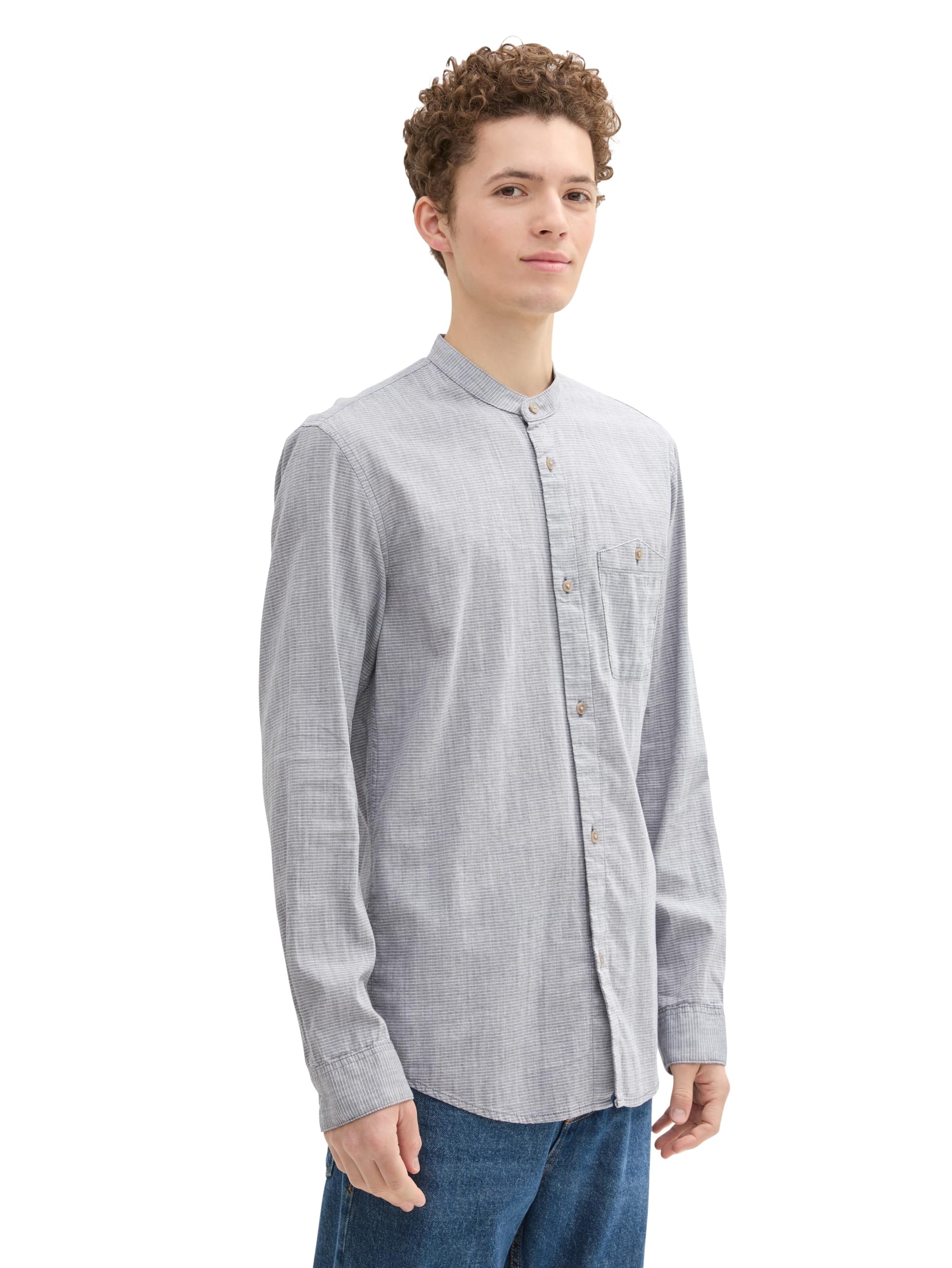 Tom Tailor Denim Herren Slim Fit Dobby Hemd mit Brusttasche