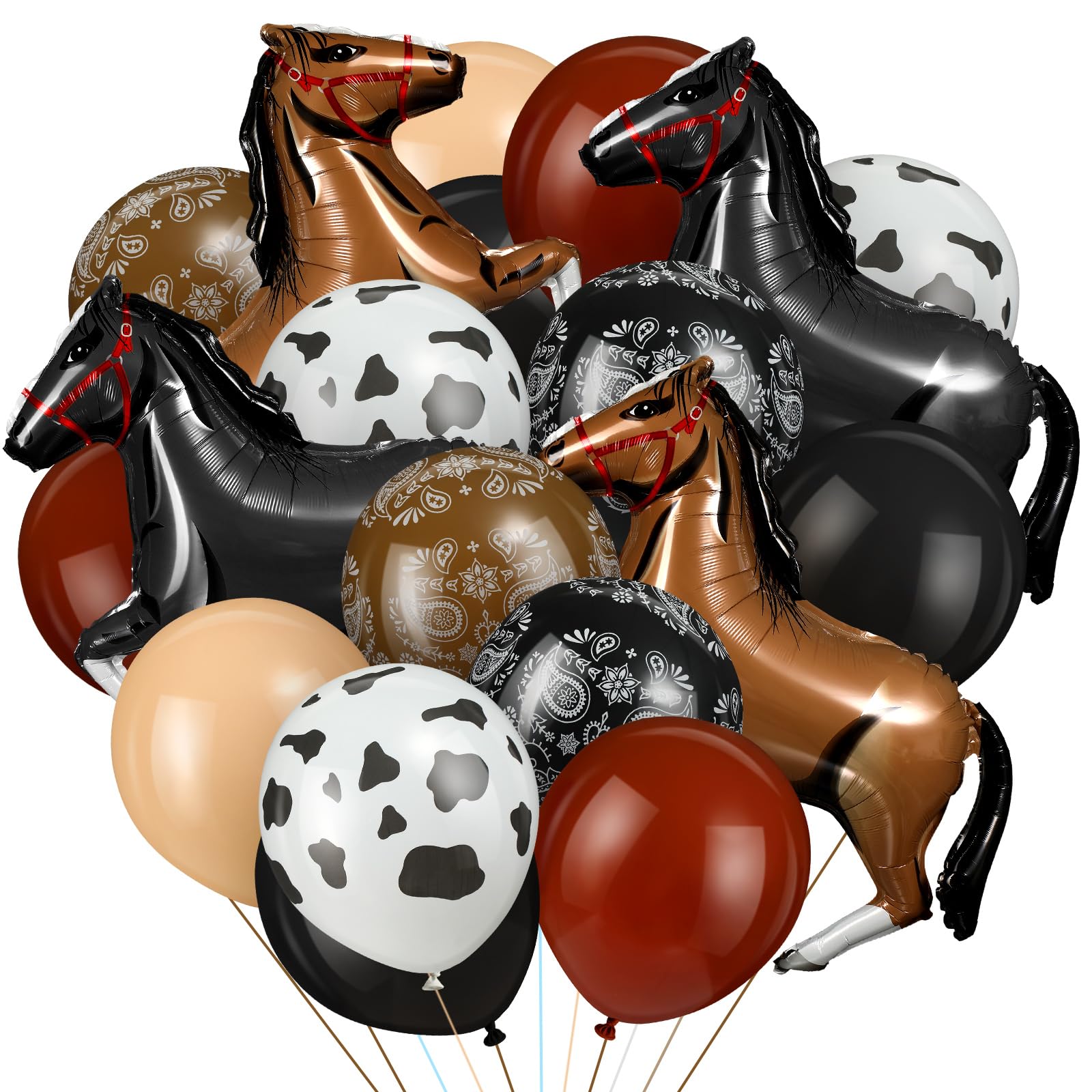 Hungdao 52 Pcs Western Party Horse Balloons Cowboy Decoration Kit Dark Rodeo Farm Bandana Cowgirl Foil Latex Balloons Bulk for Baby Shower Birthday