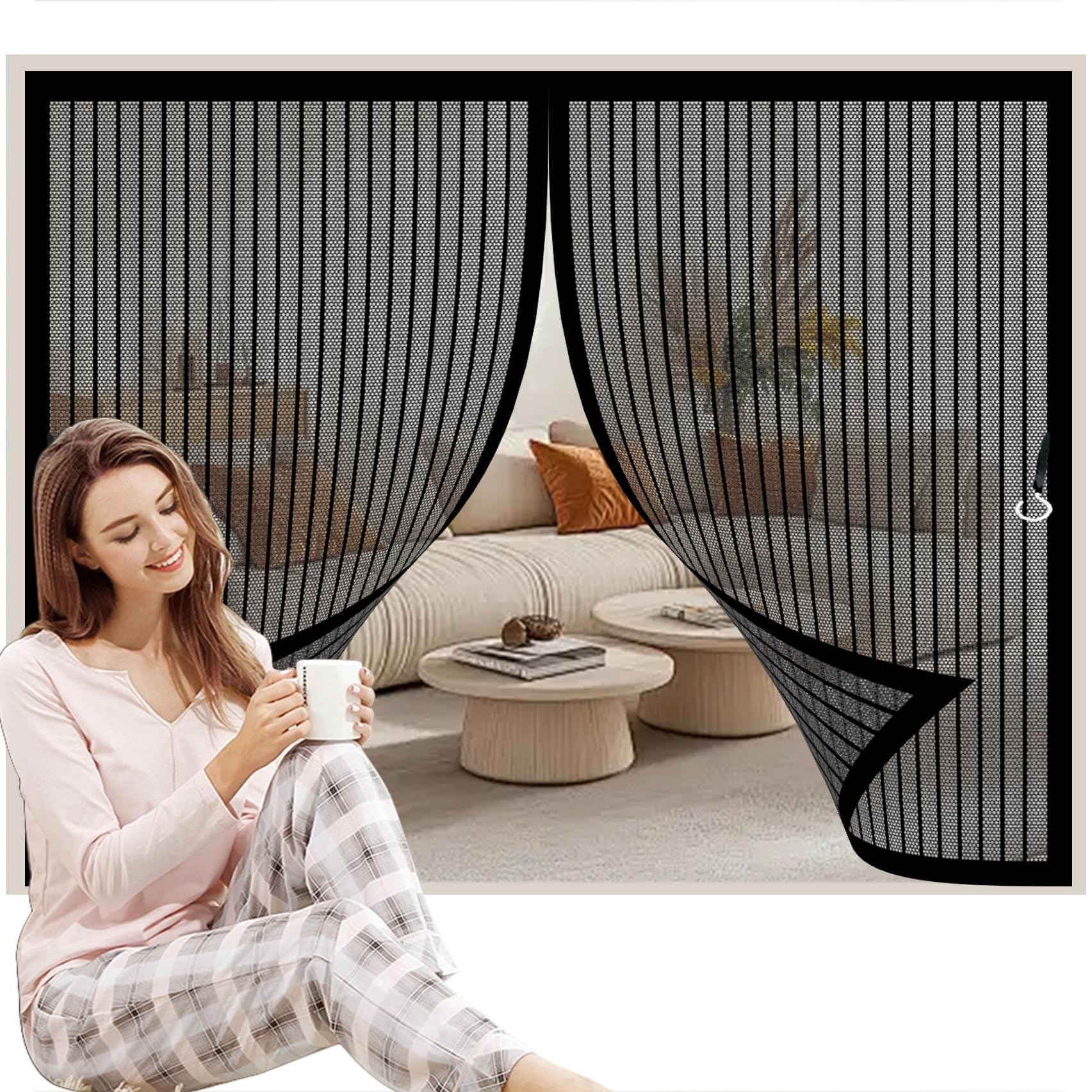 Moustiquaire porte magnétique 142x128cm rideau anti moustique noir