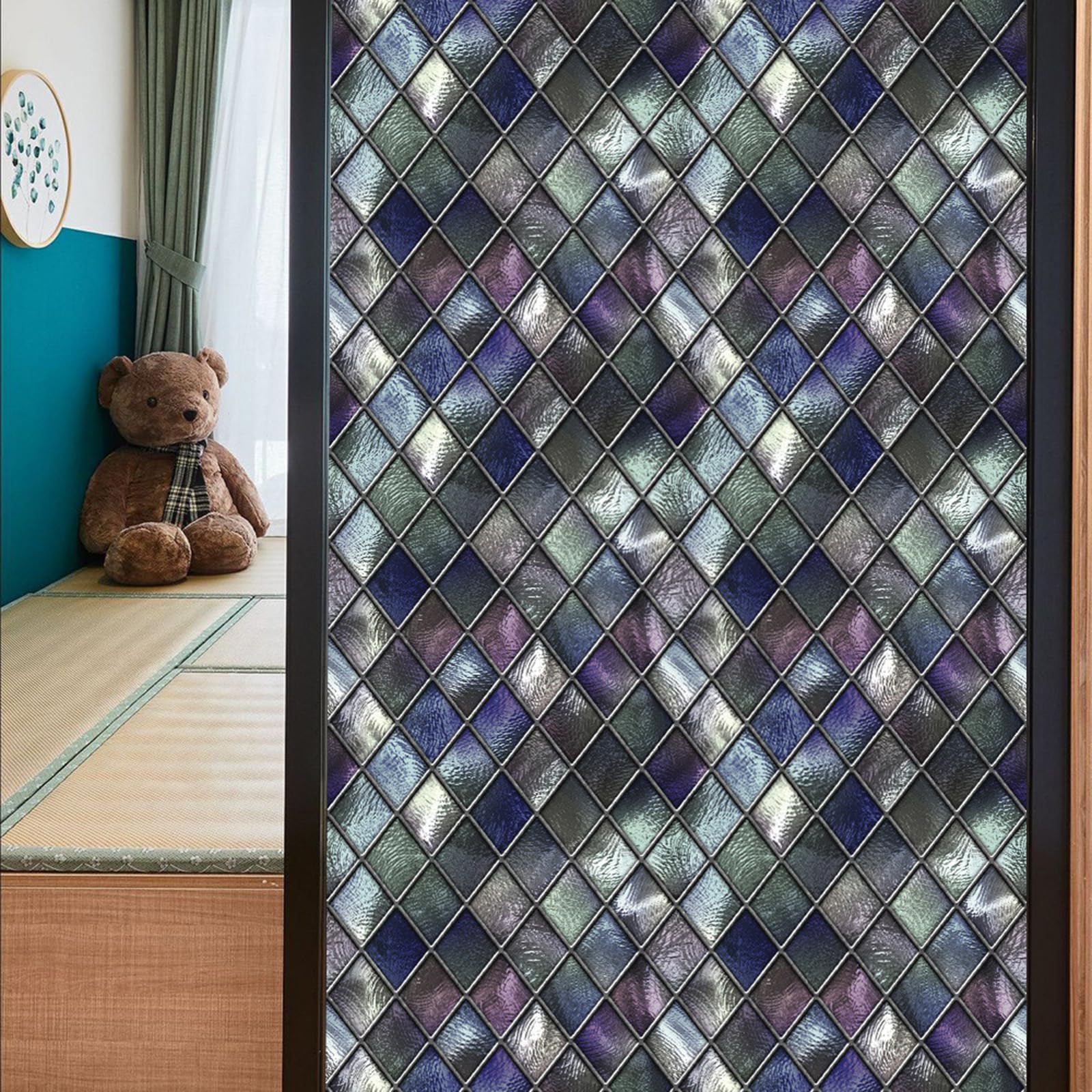 BBTISG 2 Pcs Window Cling Stained Glass Window Film, 45 * 100cm 3D Colourful Windowss Privacy Film for Bathroom Shower Door Coverings (Style 1)