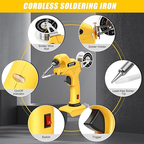 Miniatura 6 de Kit de soldador inalámbrico, pistola de soldadura para batería Dewalt 30W 18V/20V Max, soldador de alimentación automática con calentador de