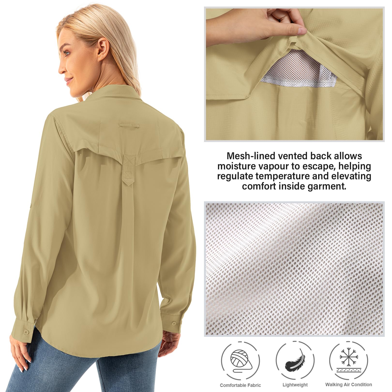 Camicetta da donna UV UPF 50+ Safari Abbigliamento Camicetta da trekking da donna Outdoor Cooling Quick Dry Protezione solare a maniche lunghe