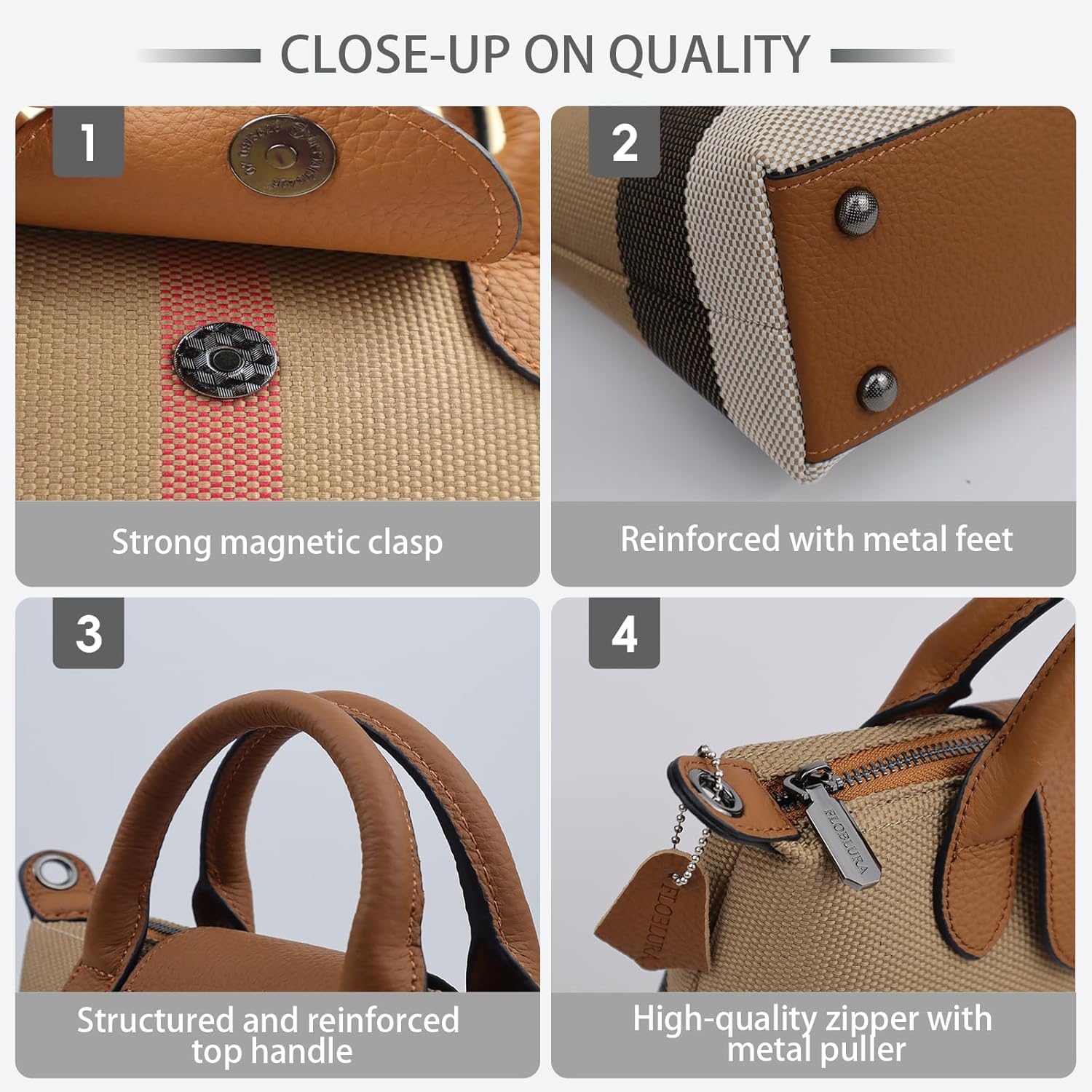 Mini Vintage Plaid purse handbags for women Small satchel purses canvas Genuine Leather Trim Adjustable crossbody - Image 4