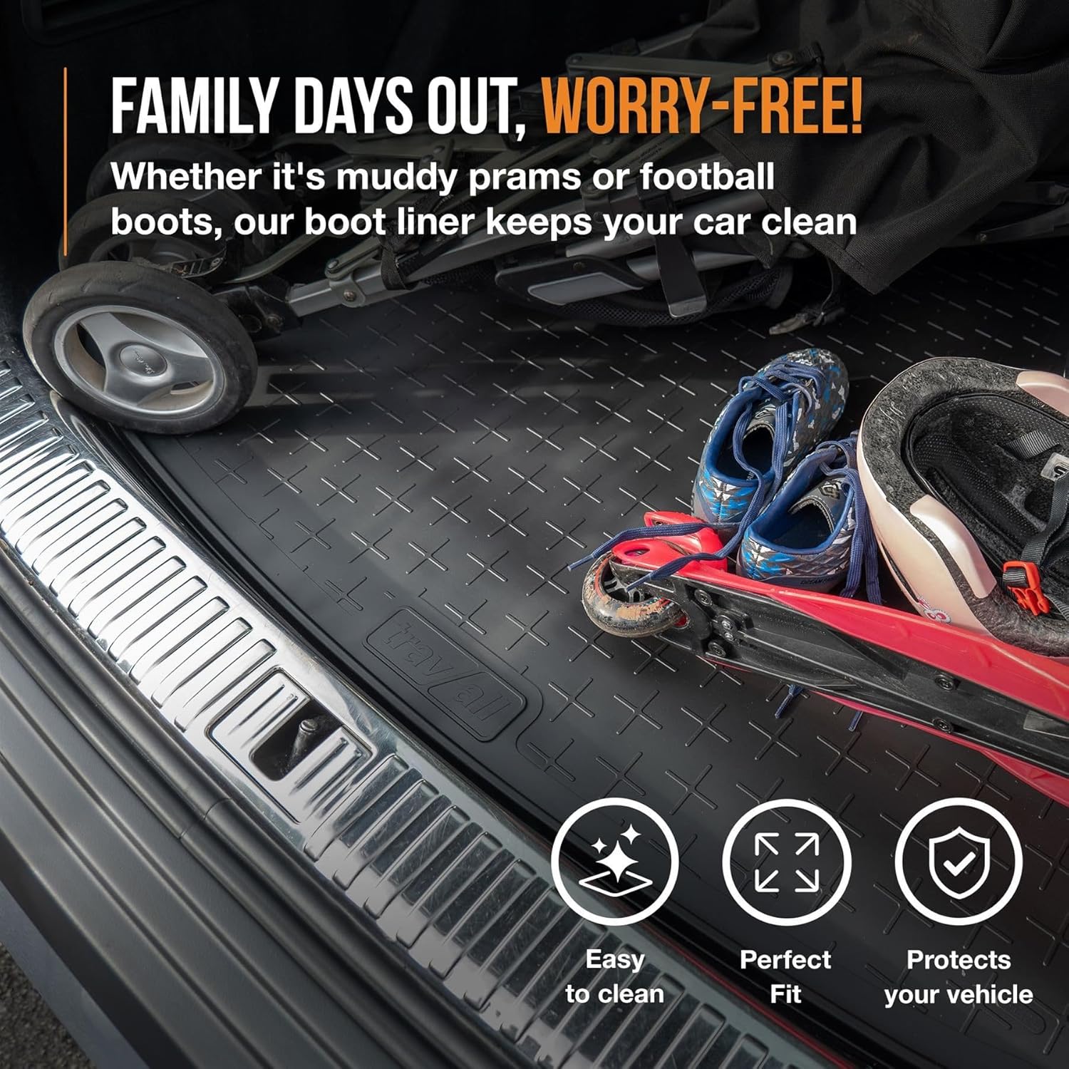 Travall Trunk Liner Compatible with Ford Edge (2010-2014) Premium Tailored Fit Car Floor Mat Waterproof Cargo Mat Black Rubber Guard Dog Friendly All Weather Trunk Protector Custom Fit Accessory