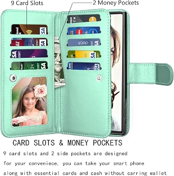 Njjex Wallet Case for Samsung Galaxy Note 10 Plus, for Galaxy Note 10+ Plus 5G Case, [9 Card Slots] PU Leather ID Credit Holder Folio Flip [Detachable] Kickstand Magnetic Phone Cover & Lanyard [Mint]