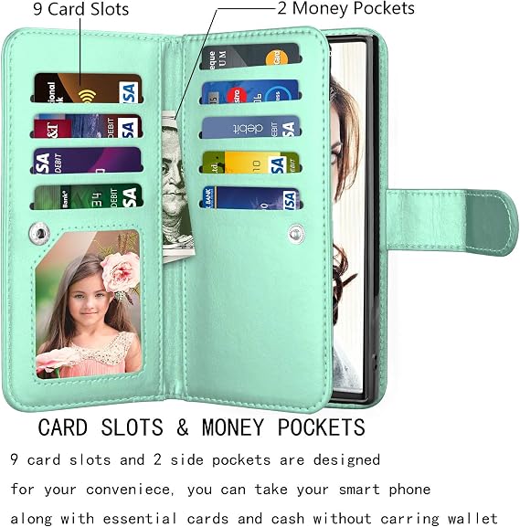 Njjex Wallet Case for Samsung Galaxy Note 10 Plus, for Galaxy Note 10+ Plus 5G Case, [9 Card Slots] PU Leather ID Credit Holder Folio Flip [Detachable] Kickstand Magnetic Phone Cover & Lanyard [Mint]