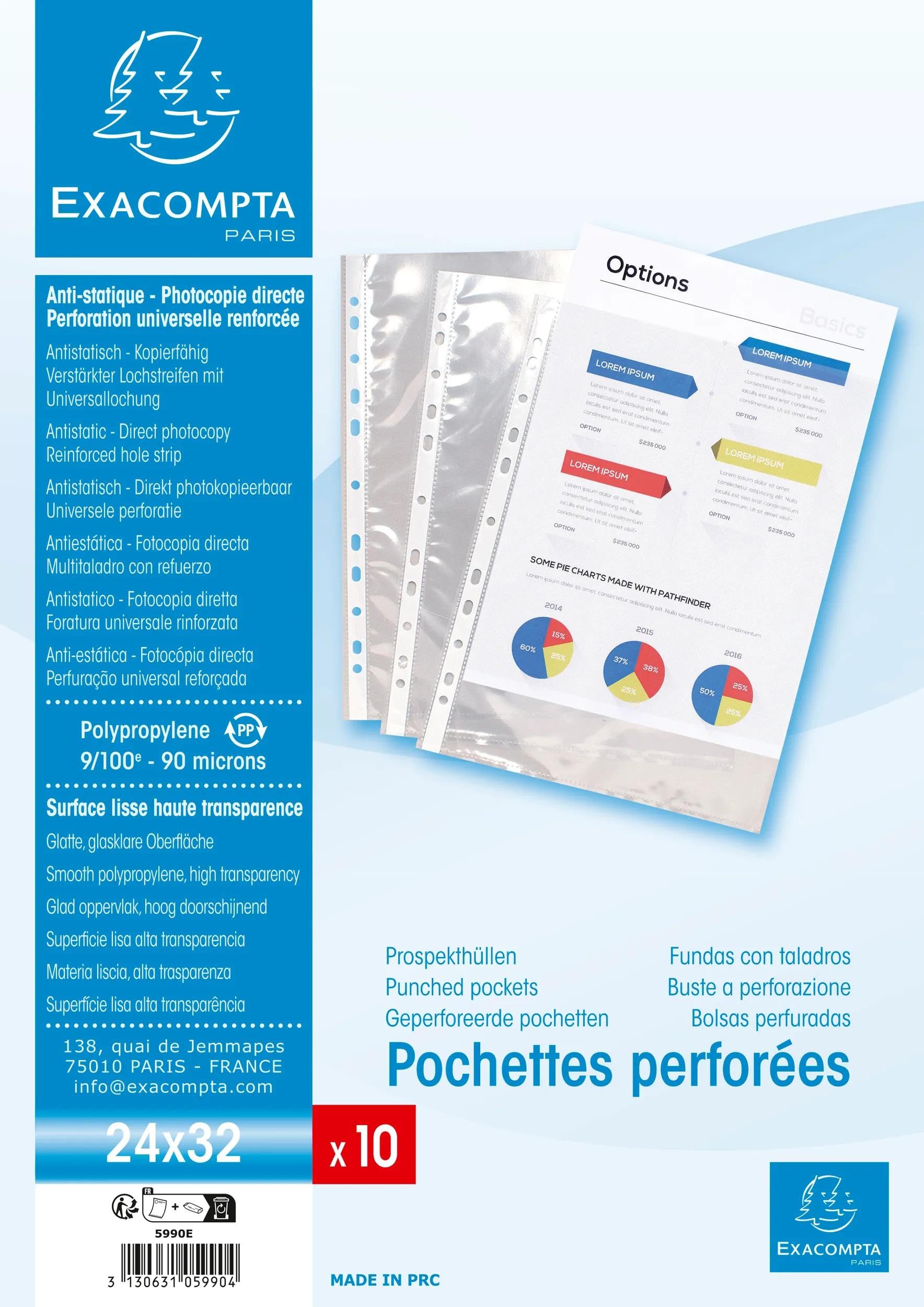 Exacompta 100 buste perforate PP liscio 9/100 mm incolore