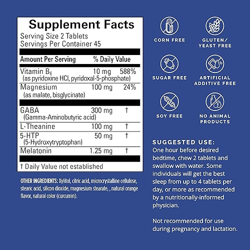 Miniatura 2 de BRAINMD Put Me to Sleep Naturally - 90 tabletas masticables - con melatonina, L-teanina, magnesio, GABA, vitamina B6 y 5-HTP - Sin gluten - 45